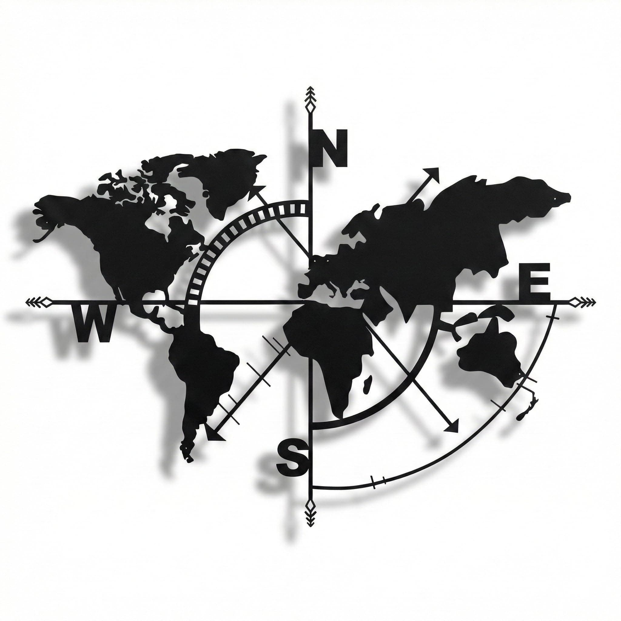 DEKADRON Metal World Map Wall Art Compass, Metal Wall Decor, Home Office Living Room Decoration (Black, 117x91 cm)
