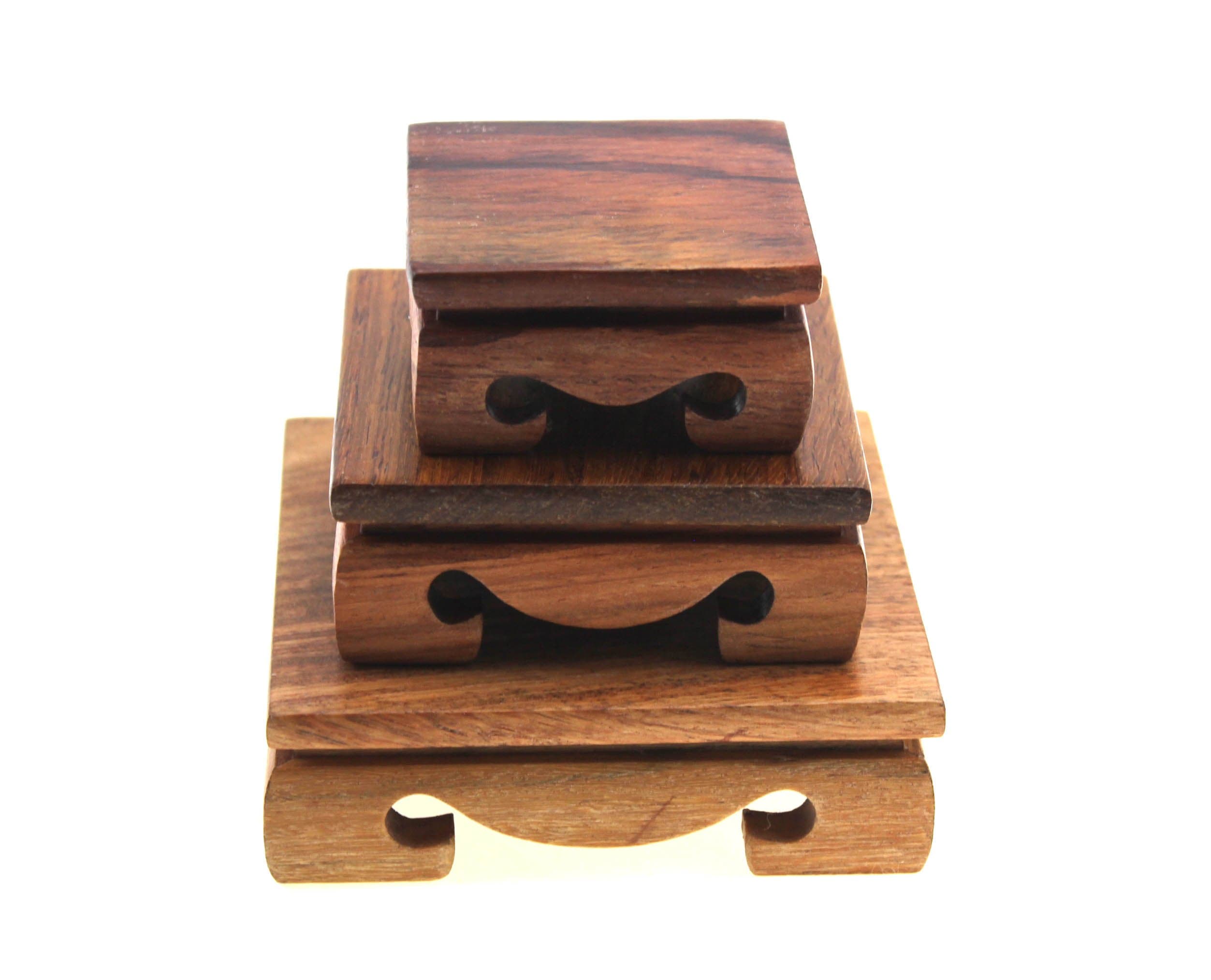 Oriental Furniture Display Stand Wooden Square Shape Solid Rosewood Wood Display Base Holder for Small Little Things Statues Items Home Decoration Include 3 Stands/Set