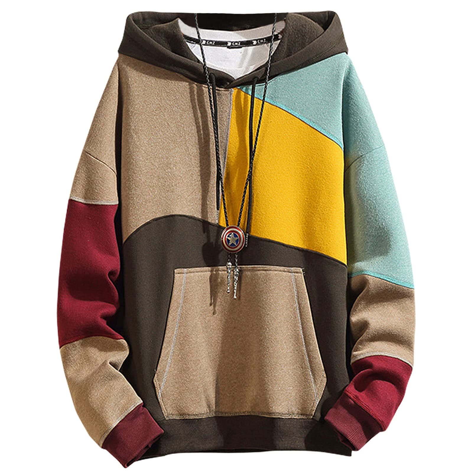 Men's Fashion Hoodies Techwear Color Block Long Sleeve Sweatshirts Unisex Lightweight Colourful Hoodie Pullover