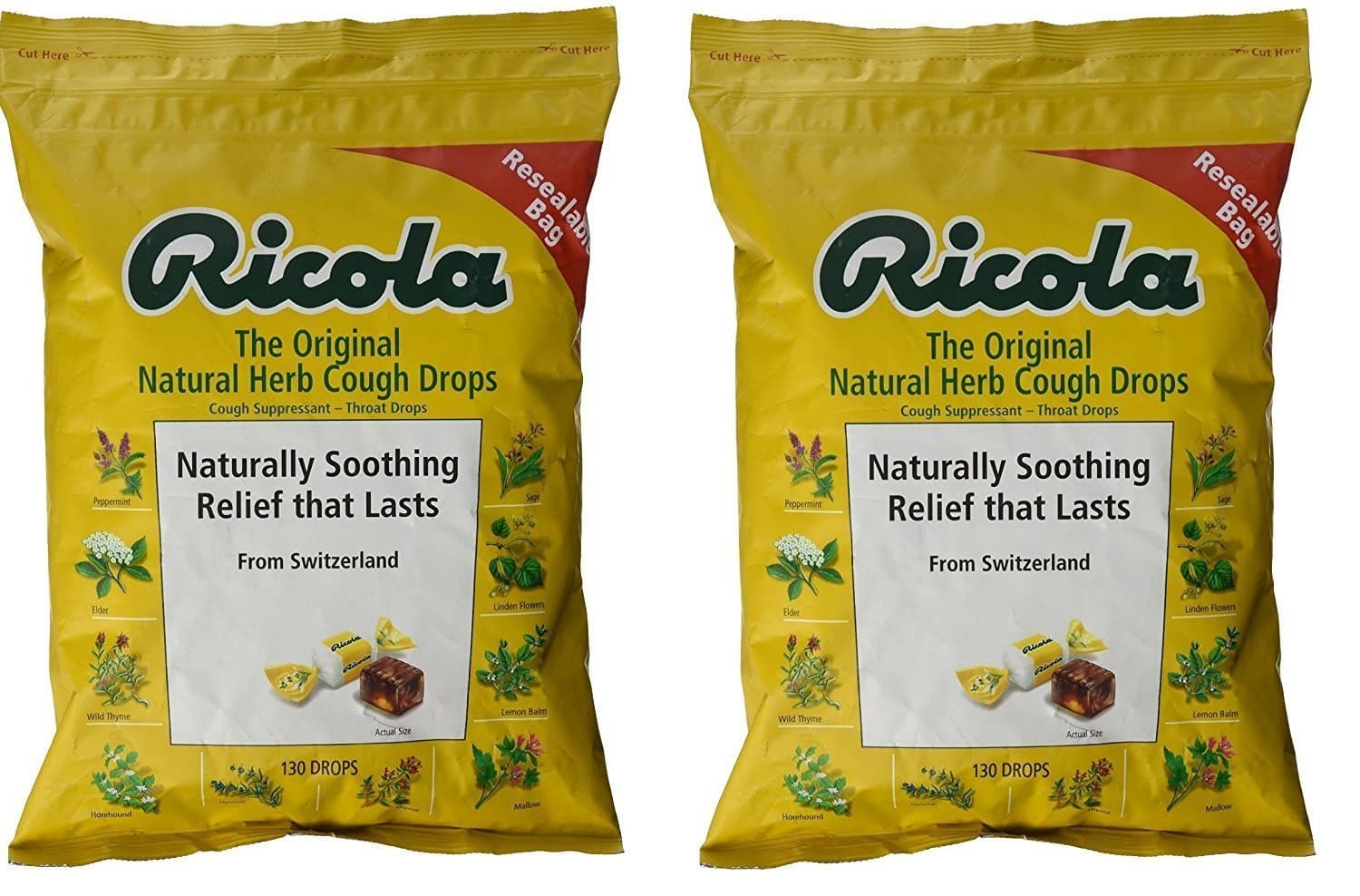 Ricola Original Herb Bag | Cough Suppressant Throat Drops | Naturally Soothing Long-Lasting Relief - 130 Count (Pack of 2)