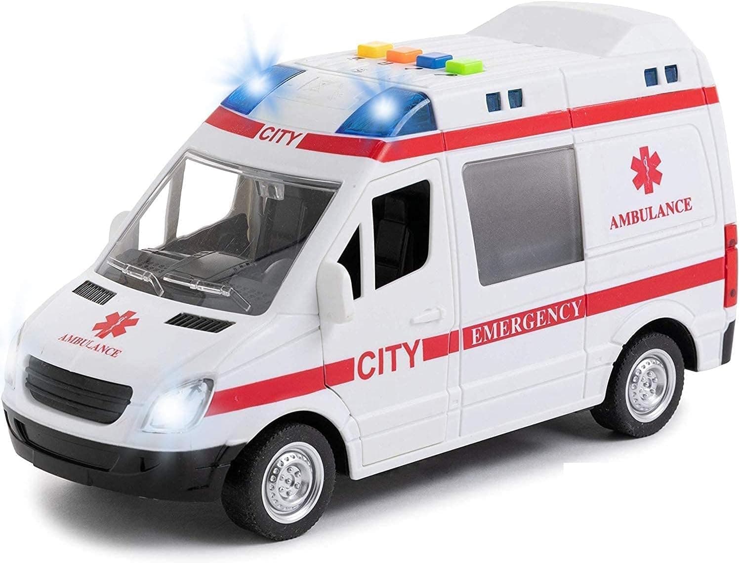 Ambulance Toy Car with Light & Siren Sound Effects - Friction Powered Wheels & LED Lights - Heavy Duty Metal & Plastic Rescue Vehicle Toy for Kids & Children