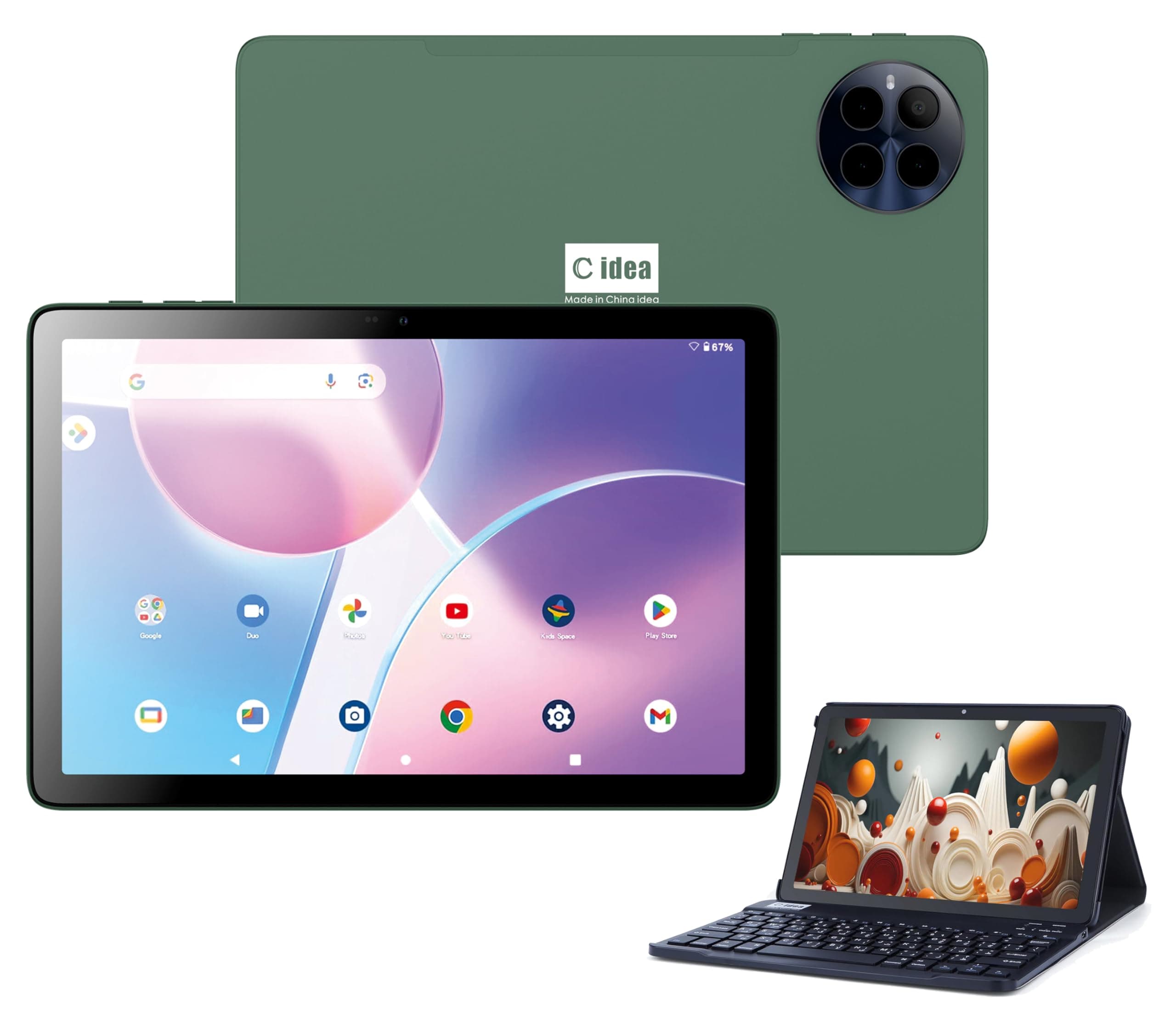 10" Smart Tablet CM8800 Plus, Android 13 Kids Computer Tab, Wiresless Keyboard Mouse Supported, Dual SIM 5G LTE Wifi, Zoom & Tiktok Supported with Earbuds/Bluetooth Mini Speaker (Green)