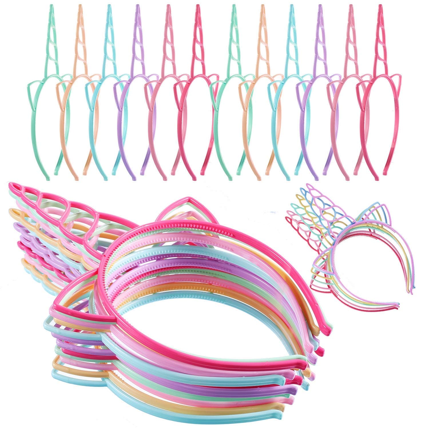24 Pieces Plastic Unicorn Headbands Unicorn Horn Headband Fancy Dress Cosplay Decoration Supplies for Party (Light Colors)