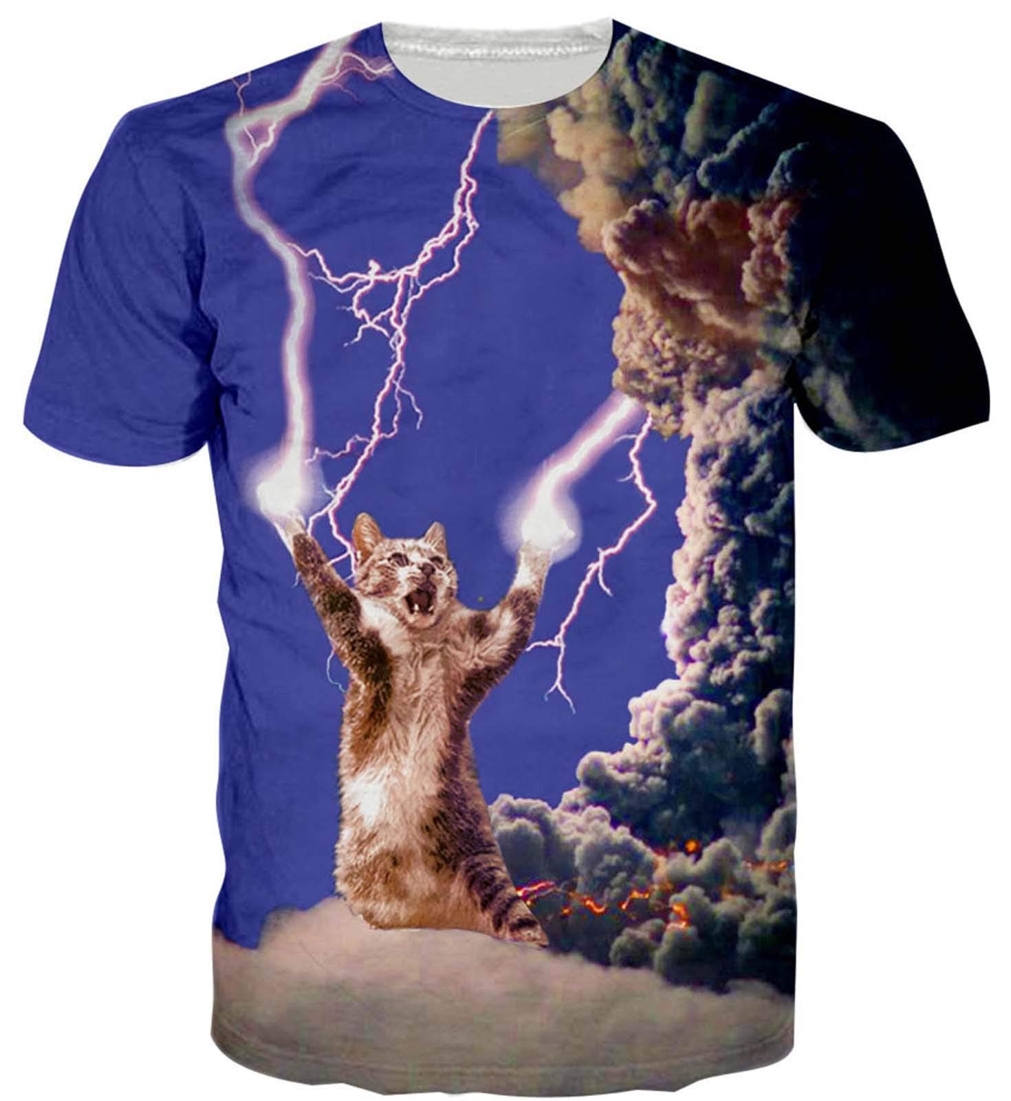 Lightning Cat 3D Print Shirt Men Women Summer Personalized Casual Short Sleeve Tshirt Tee Tops Clothes Small