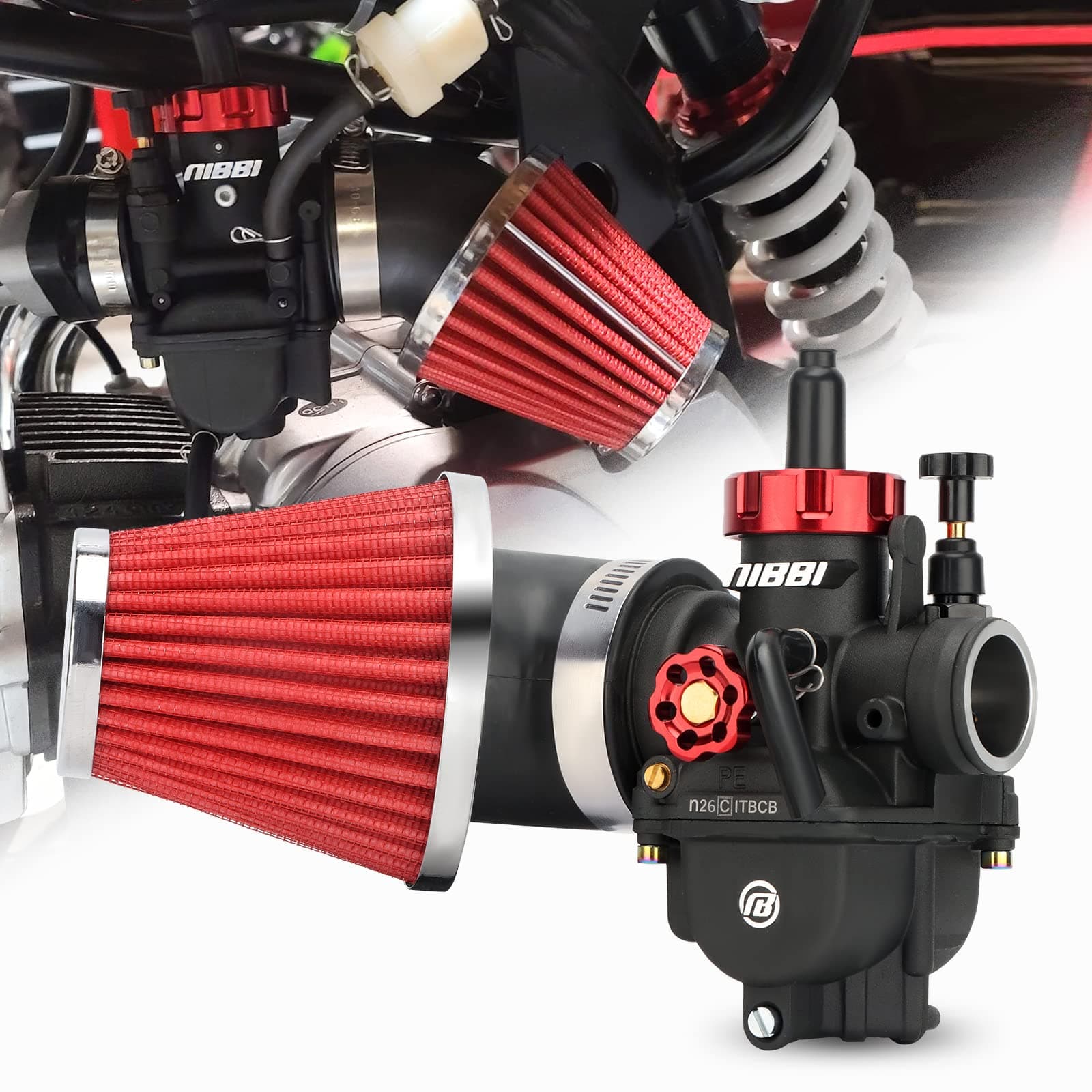 PE26 Carburetor with 48mm Air Filters Kit,Upgrade Dirt Bike Performance,Compatible with 150cc-200cc Apollo, TaoTao, Lifan, Honda, SSR,Pit Dirt Bike Motorcycles