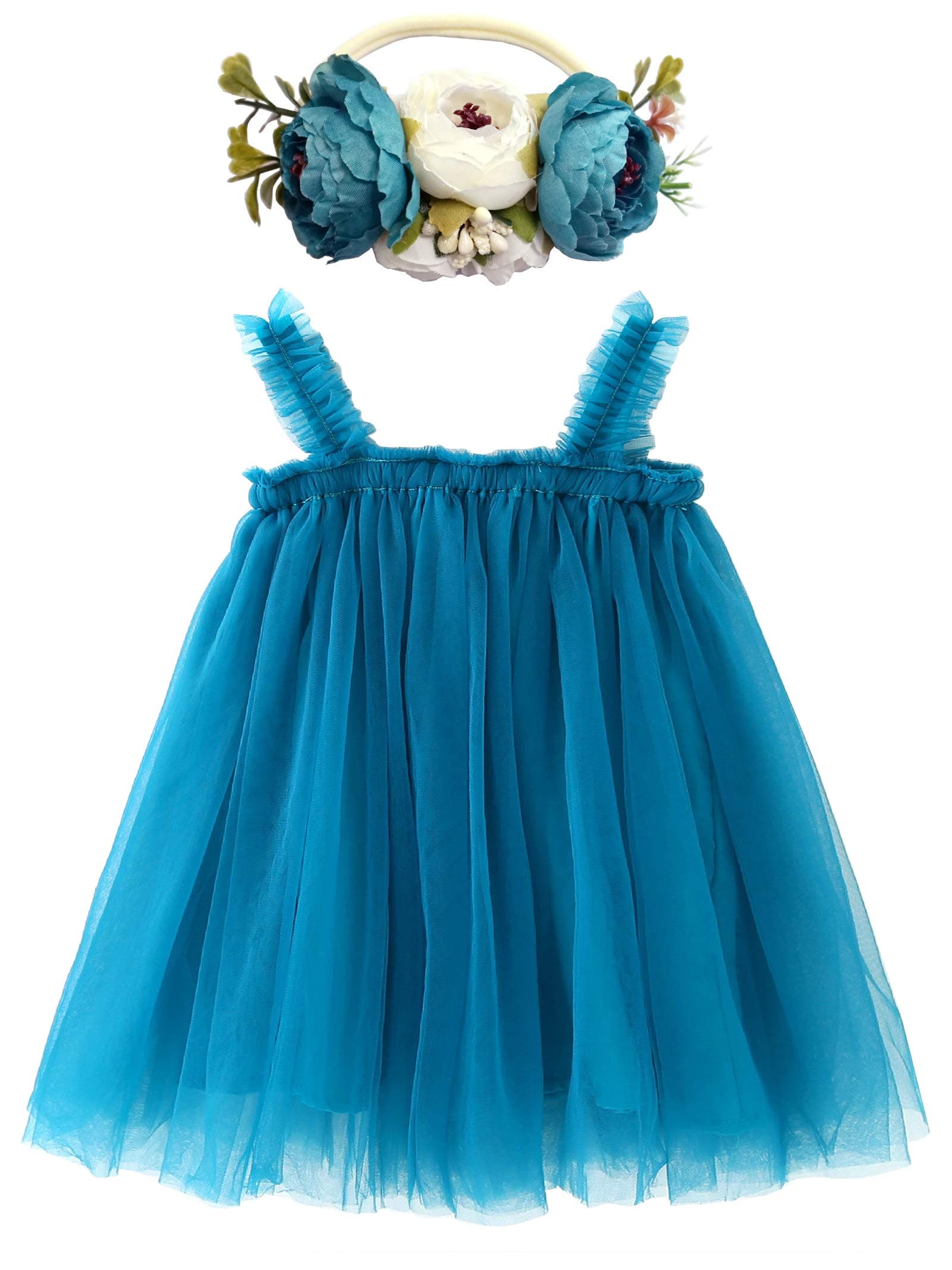 BGFKSLayered Tulle Tutu Dress for Toddler Girls,Baby Girl Rainbow Tutu Princess Skirt Set with Flower Headband.