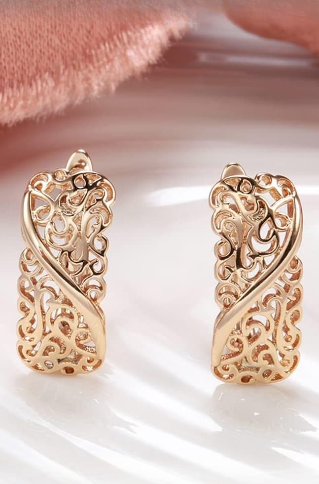 18k Rose Gold Plated Latest Stylish Copper Zircon Earrings for Women and Girls (14470er)