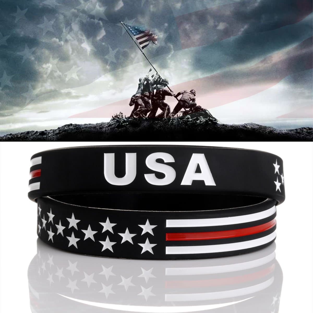 Sainstone Power of Faith USA Thin Red Line American Flag Bracelet Silicone Rubber Wristbands Americanism Partriotic Spirit Sports Holiday Gifts