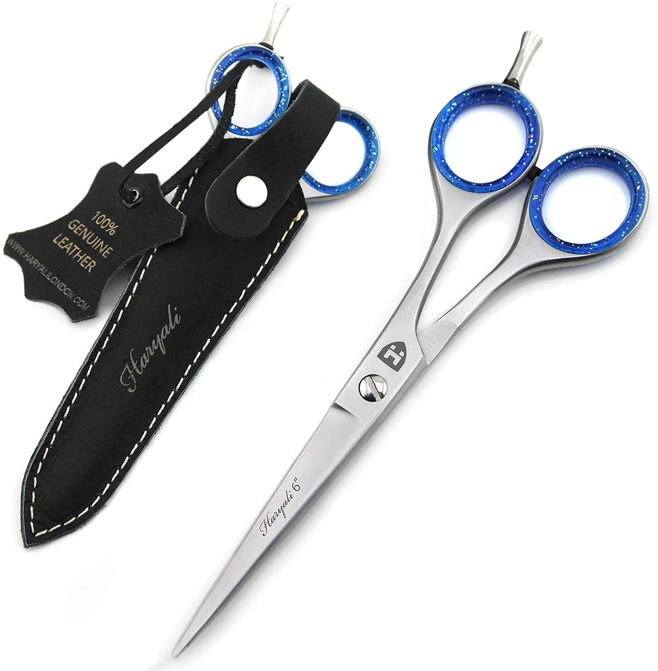 Haryali London 6" Hairdressing Barber Hair Scissor with Leather Pouch for Professional Hairdressers Barbers Stainless Steel Hair Cutting Shears - for Salon Barbers, Men, Women, Children and Adults
