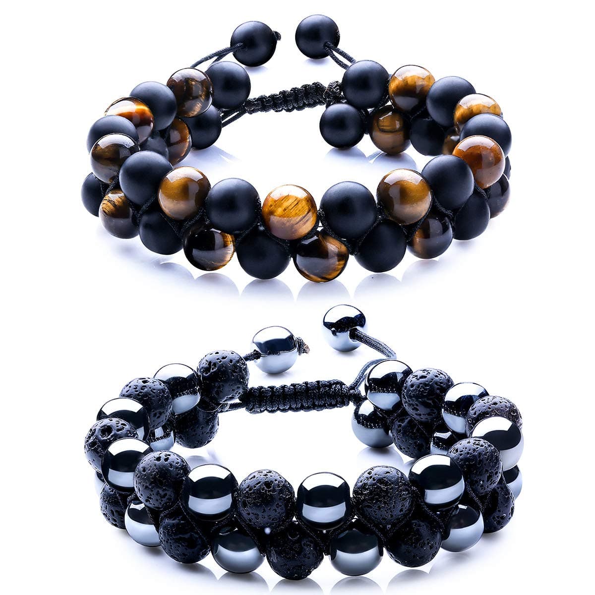 Natural Stone Mens Black Lava Rock Tiger Eye Gemstone Bracelet - Yoga Essential Oil Charm Gift