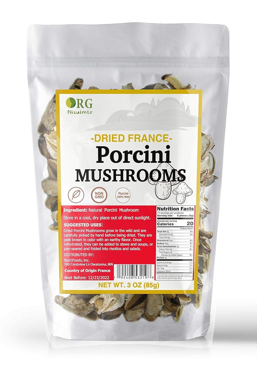 Orgnisulmte Dried Porcini Mushrooms New Season French Wild Porcini Mushroom Premium Vacuum Pack 3Oz (85g)