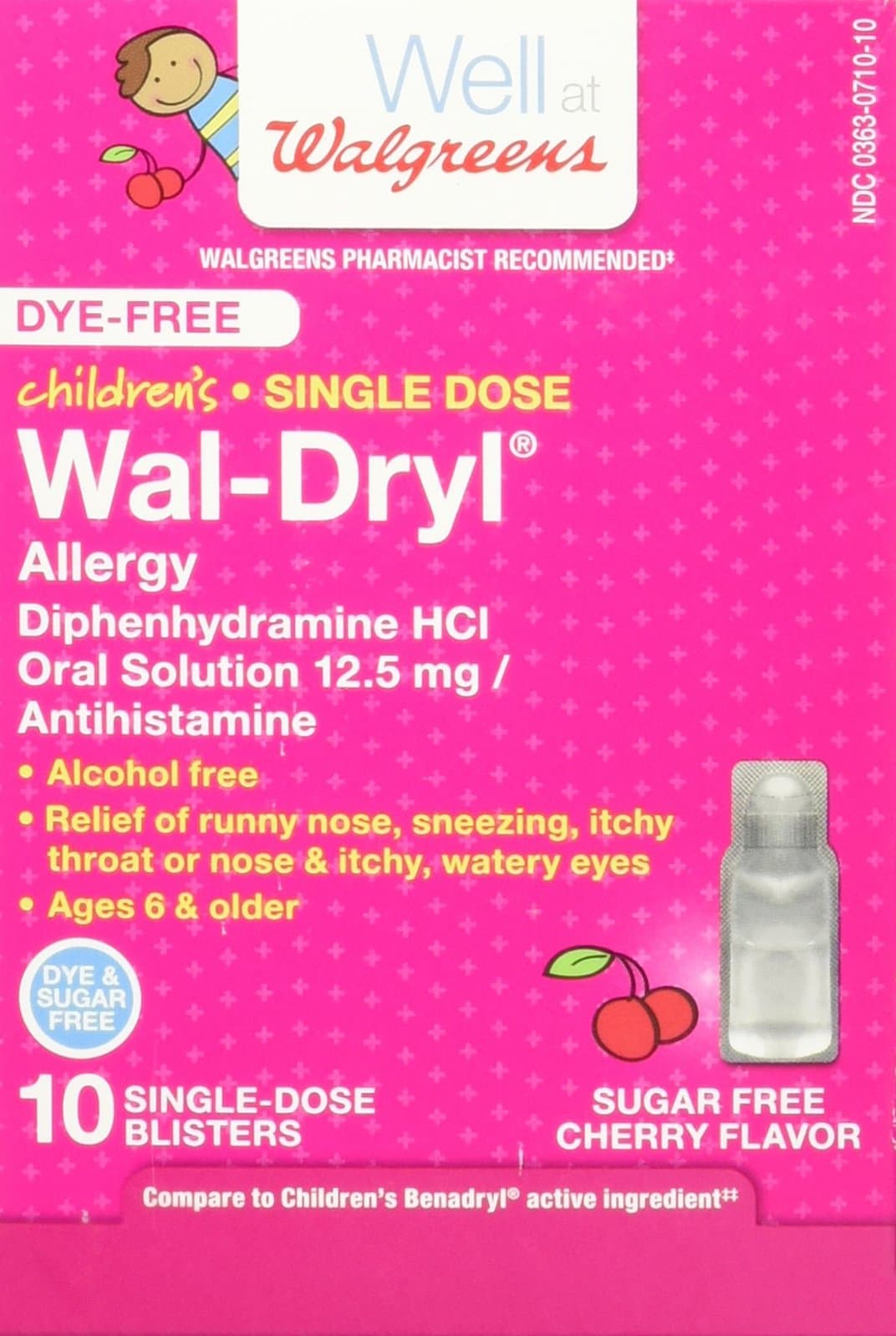 Walgreens Children's Wal-Dryl Allergy Medicine, Single Dose, Sugar Free Cherry-10 ea