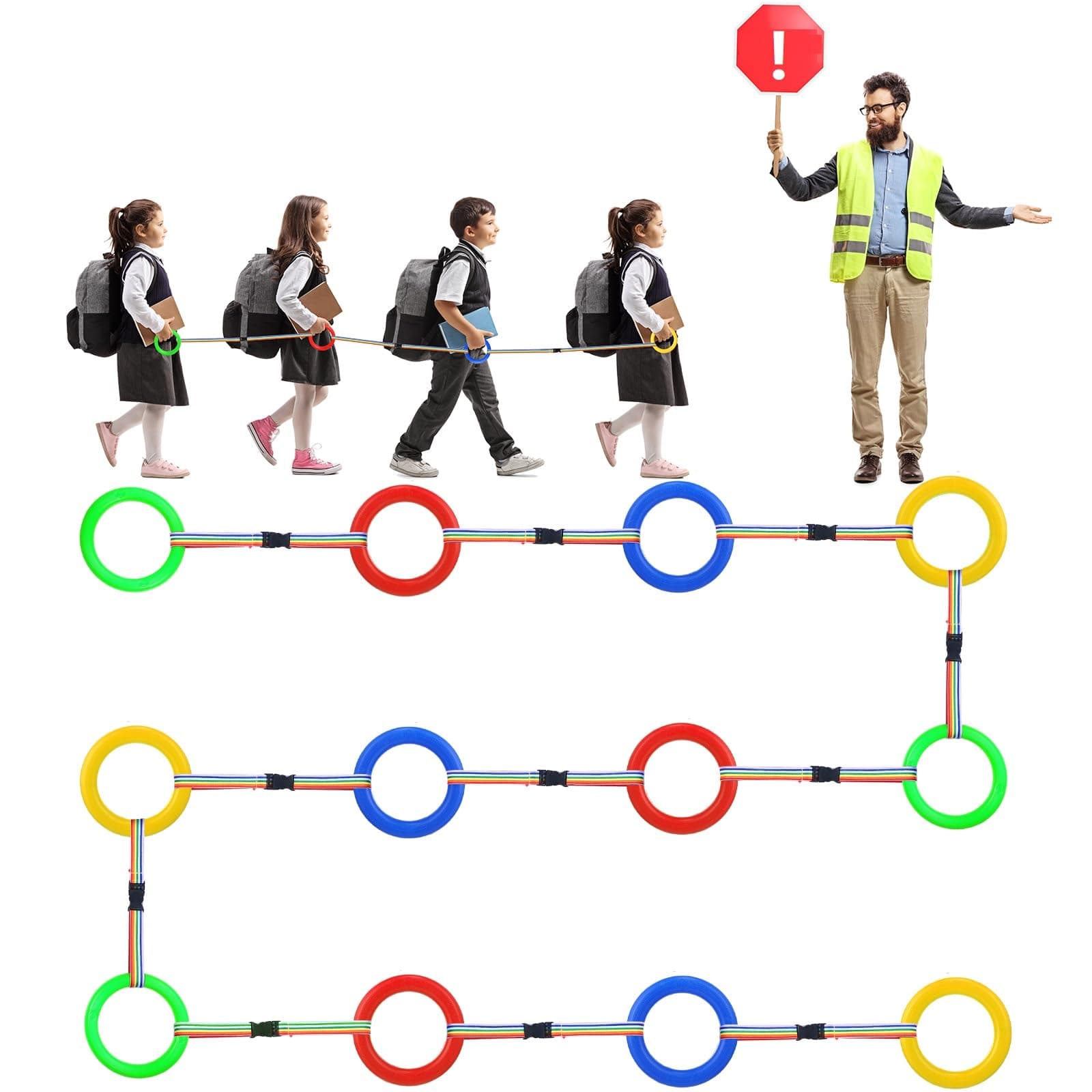 Berlune 24 Pack Toddlers Walking Ropes Preschool Walking Rope for Kids Colorful Line Safety Loops Detachable Transition Rope for Children's School Kindergarten Outdoor Supplies Wrist Leashes