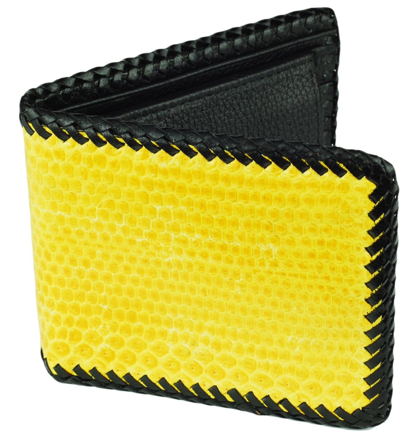 Yellow Snake Skin BillFold Wallet, 3 Card Slots, Black Leather Interior