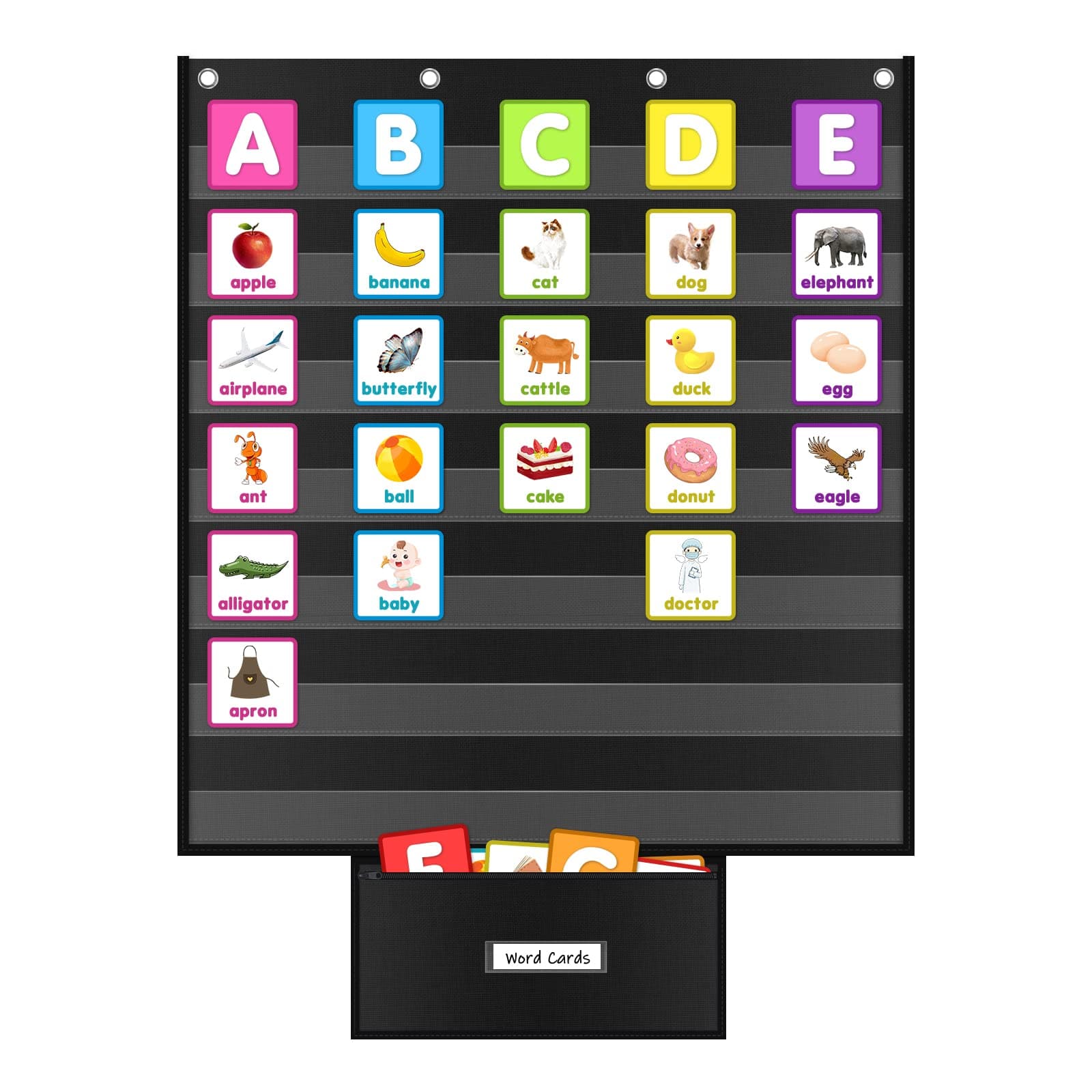 Standard Pocket Chart for Classroom 28"x28" Large 7 Pocket Charts with Card Storage Bag Sentence Strip Holder for Word Wall, Sight Words, Cards, Calendar, Daily Visual Schedule (Black)