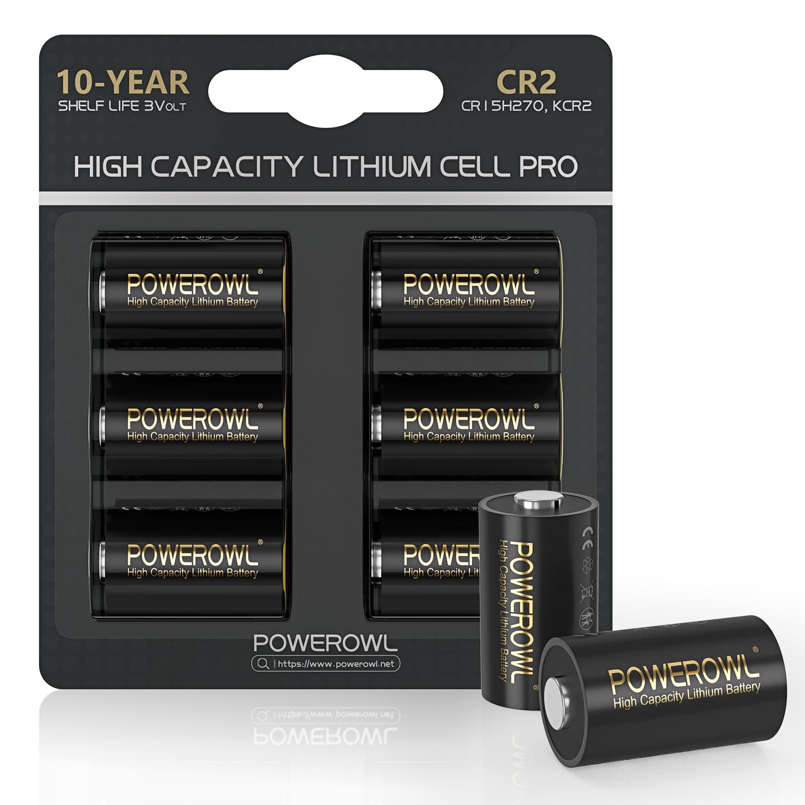 POWEROWL CR2 3V Lithium Battery, High Capacity CR2 3 Volt Batteries Cell, Long Lasting Power, 6 Pack