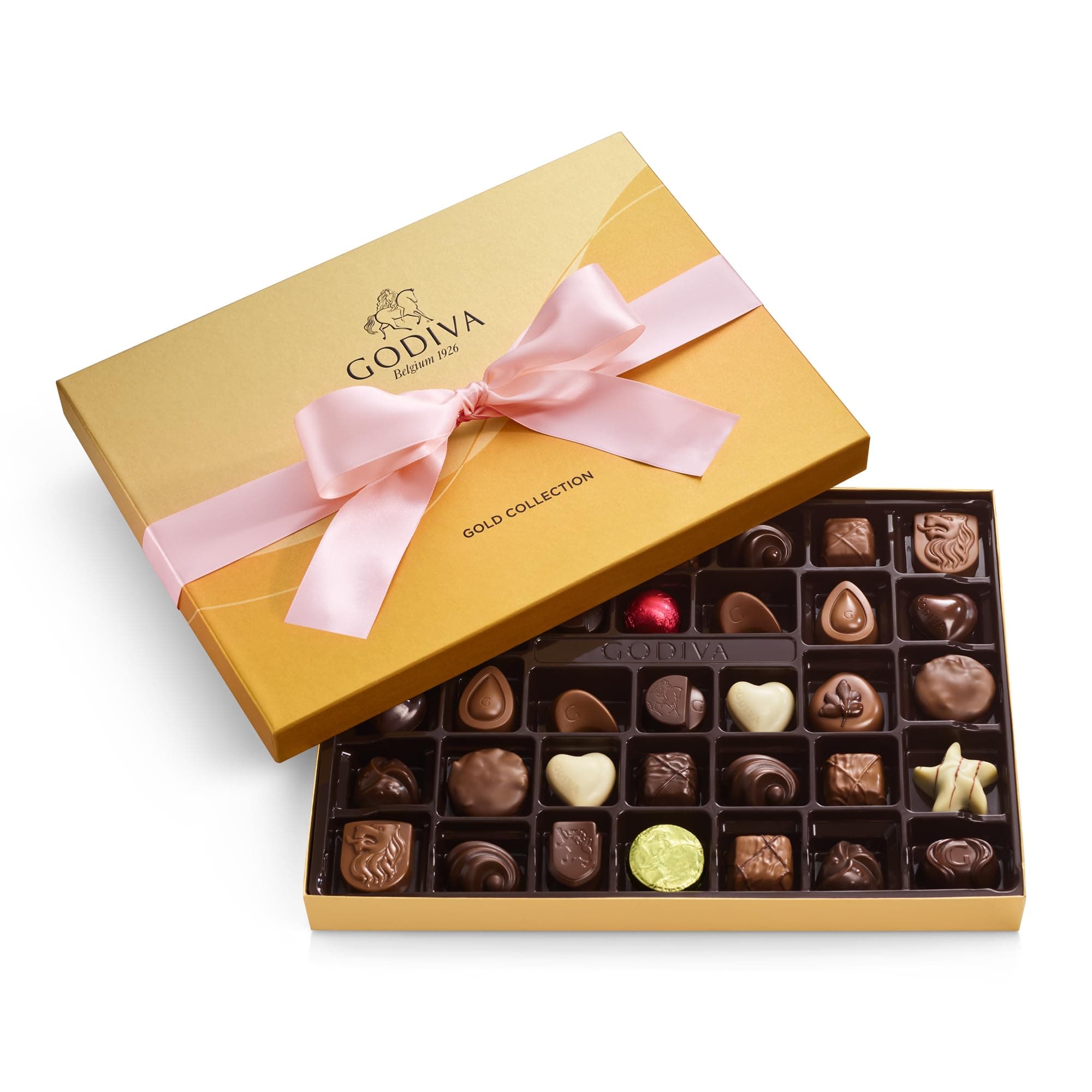 Godiva Chocolatier Pink Ribbon 36-Piece Assorted Chocolate Gift Box – Gourmet Chocolate Candy Variety Pack – Dark Caramel, Milk Chocolate, Nuts– Gift Basket for Birthday, Anniversary, Congratulations