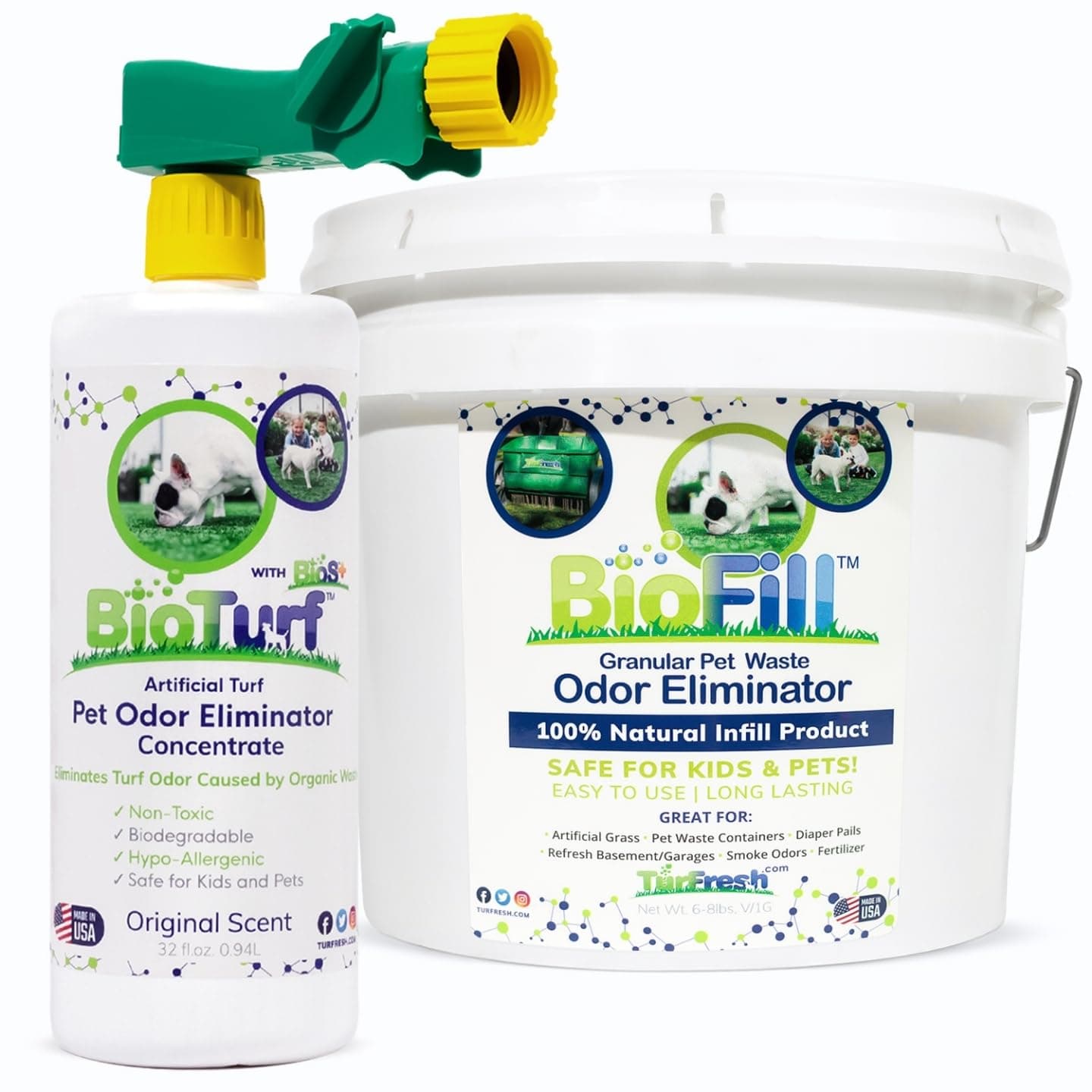 Mini Power Pack – Artificial Turf Cleaner & Yard Odor Eliminator for Dogs – Bio-Enzymatic Pet Urine & Feces Neutralizer – Safe for Kids & Pets – Includes 32 oz Spray & 8 lb Infill