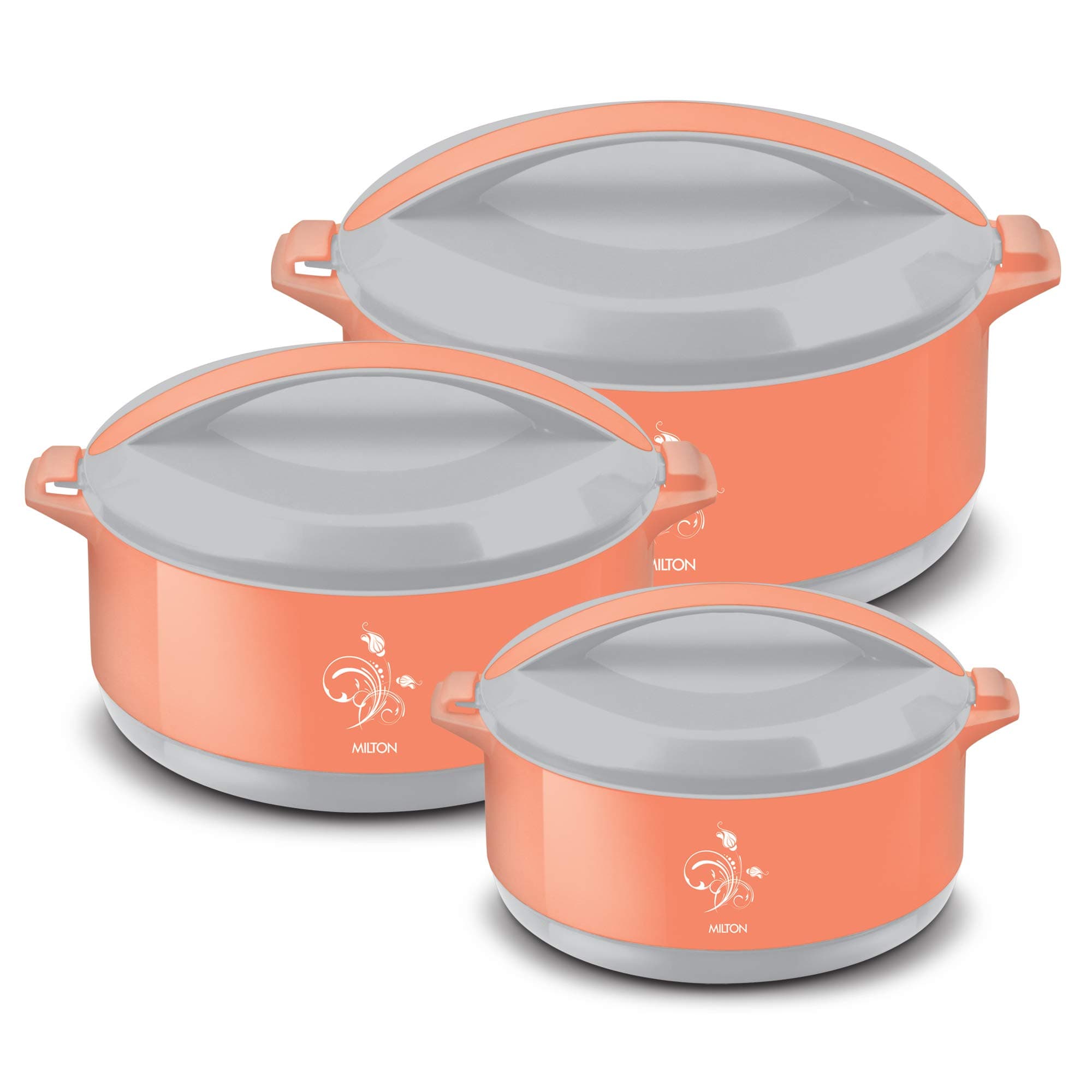 Divine Jr. Inner Stainless Steel Serving Casserole Gift Set of 3 (430 ml, 830 ml, 1400 ml), PU Insulated Kitchen Hot Pot, Keeps Food hot & Fresh for Roti, Biryani, Orange