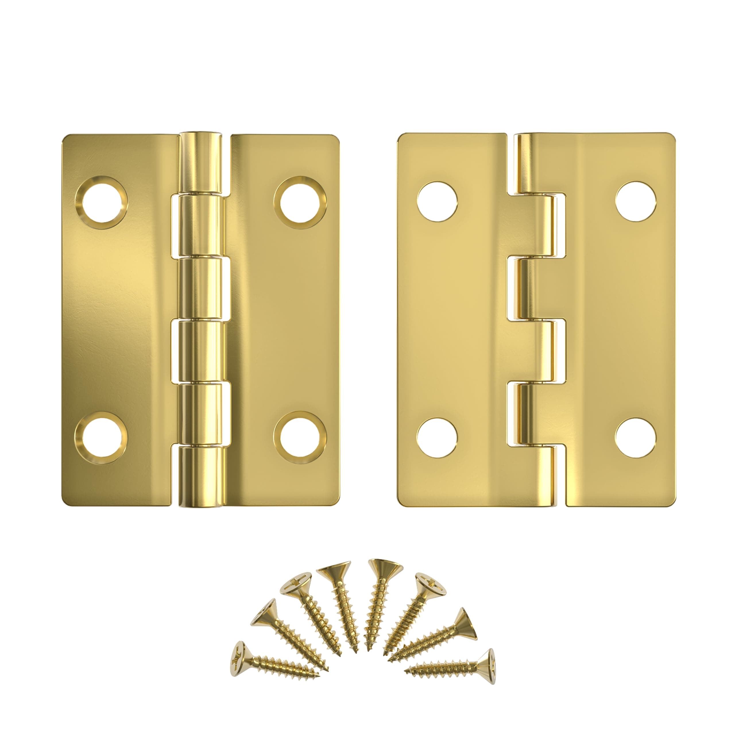 Bright Brass Butt Hinges - 2" x 1-1/2" - Pack of 2 - Flush Mount Cabinet Door Hinges - Antique Furniture Hardware - BH7-SB