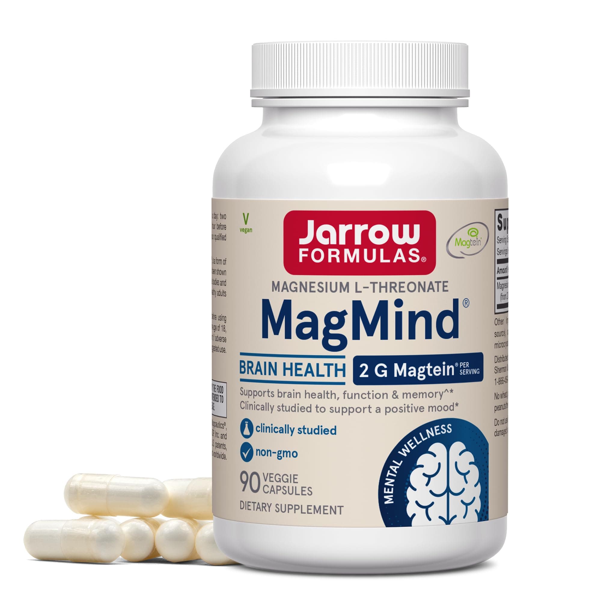 Magnesium L-Threonate, MagMind Magtein Magnesium Supplement, Brain Supplements for Memory Support, 90 Veggie Capsules, Up to a 30 Day Supply