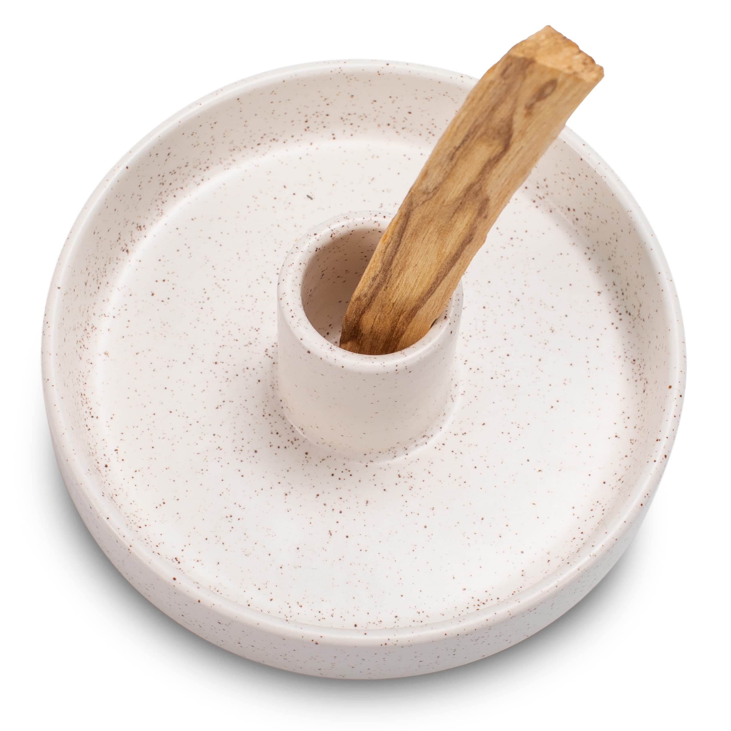 Palo Santo Holder, Ceramic Incense Holder for Palo Santo Sticks, Scent Wood Stand and Ash Catcher, Simple, Sturdy and Well Made Incense Burner, Cozy Speckled White