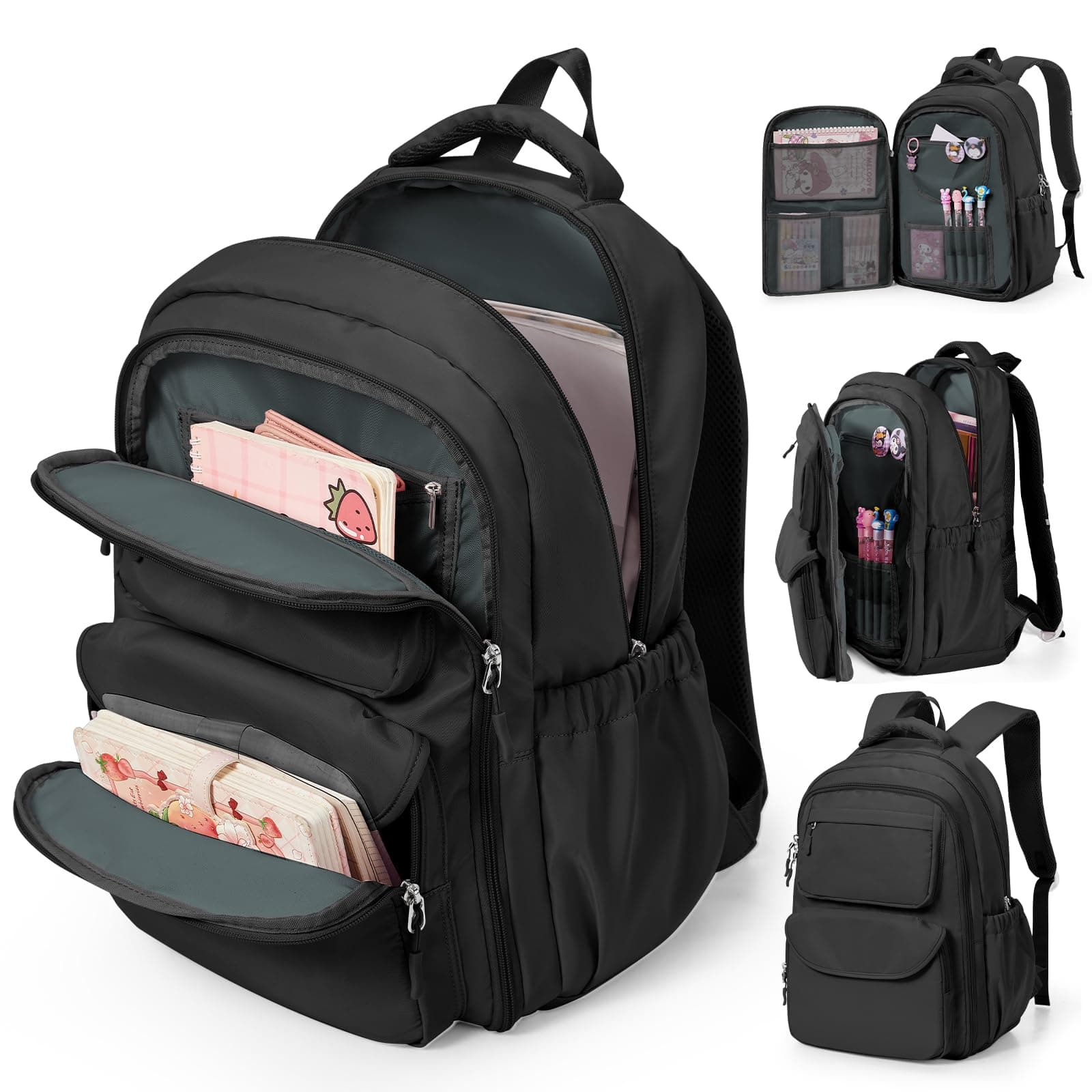 Backpack for Girls,Kids School Backpack Girls Cute Kindergarten Elementary Preschool Middle School Bags Kids Teens Aesthetic Bookbag Kawaii Backpacks Student Daypack Black