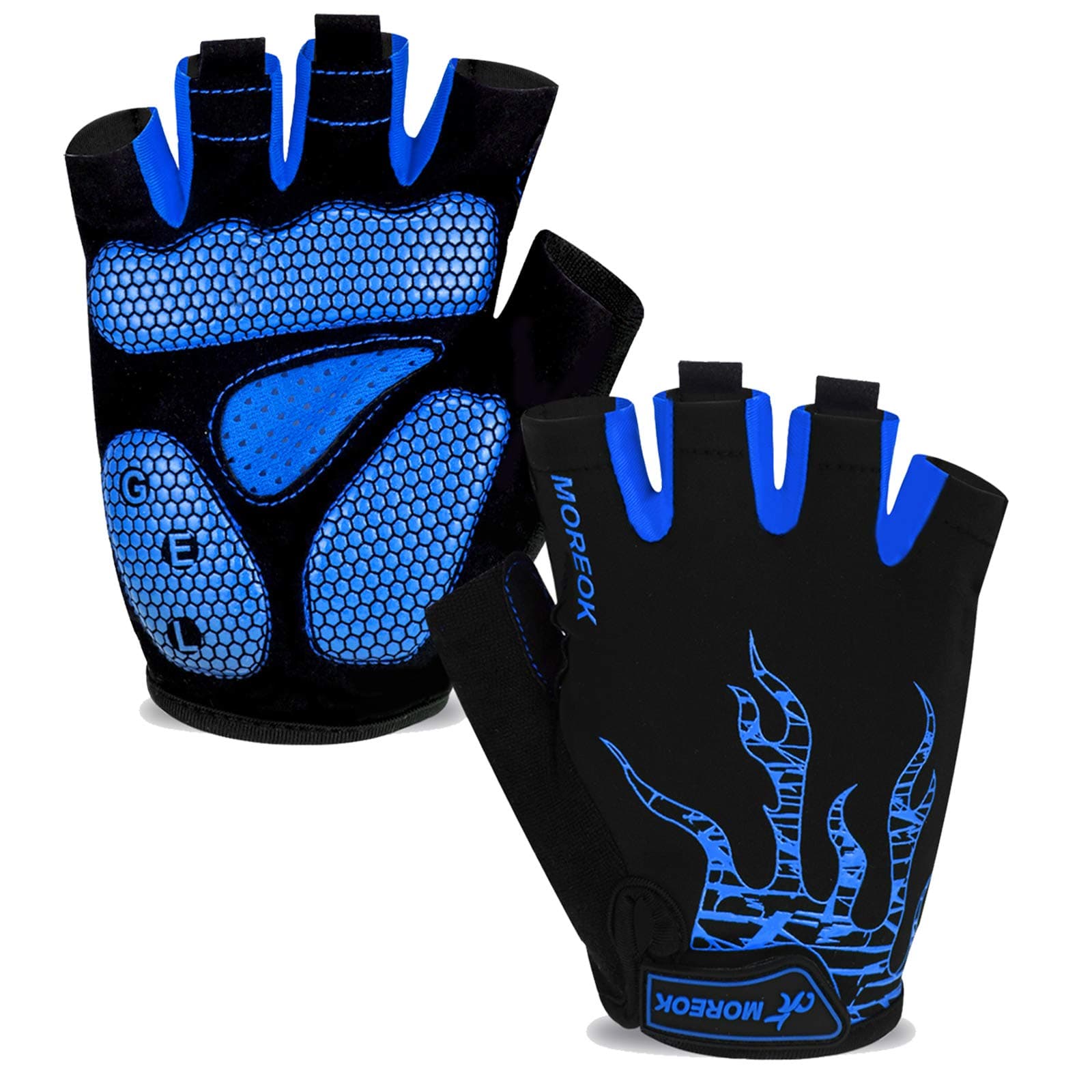 MOREOK MOREOK Shock-Absorbing Breathable Anti Slip Cycling Gloves Half Finger Bike Bicycle Gloves Gel Padded Mountain Bike Road Bike Riding Gloves for Men and Women (Blue, XL)