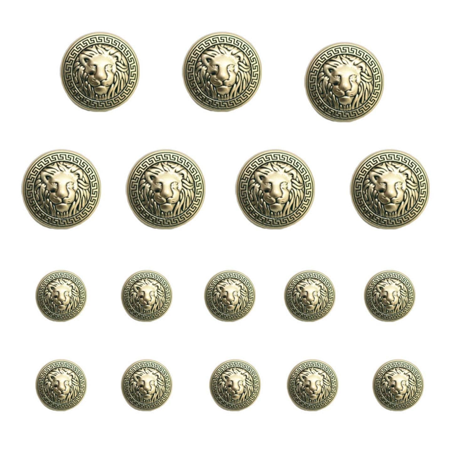 17 Pieces Lion Gold Metal Blazer Button Set 15MM 20MM for Blazers, Suits, Coats, Uniform, Jackets (MBM23)