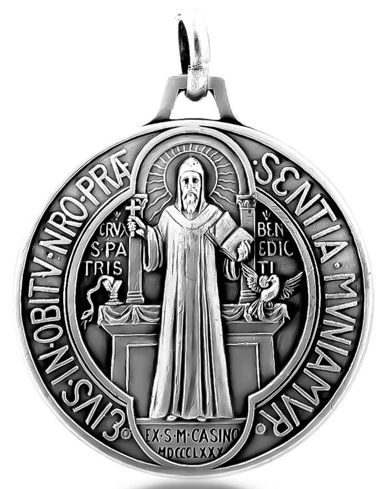 Venerare 1.5" Saint Benedict Medal Pendant | Patron Saint of Students and Europe | Great Catholic Gift for First Holy Communion and Confirmation | Made in France