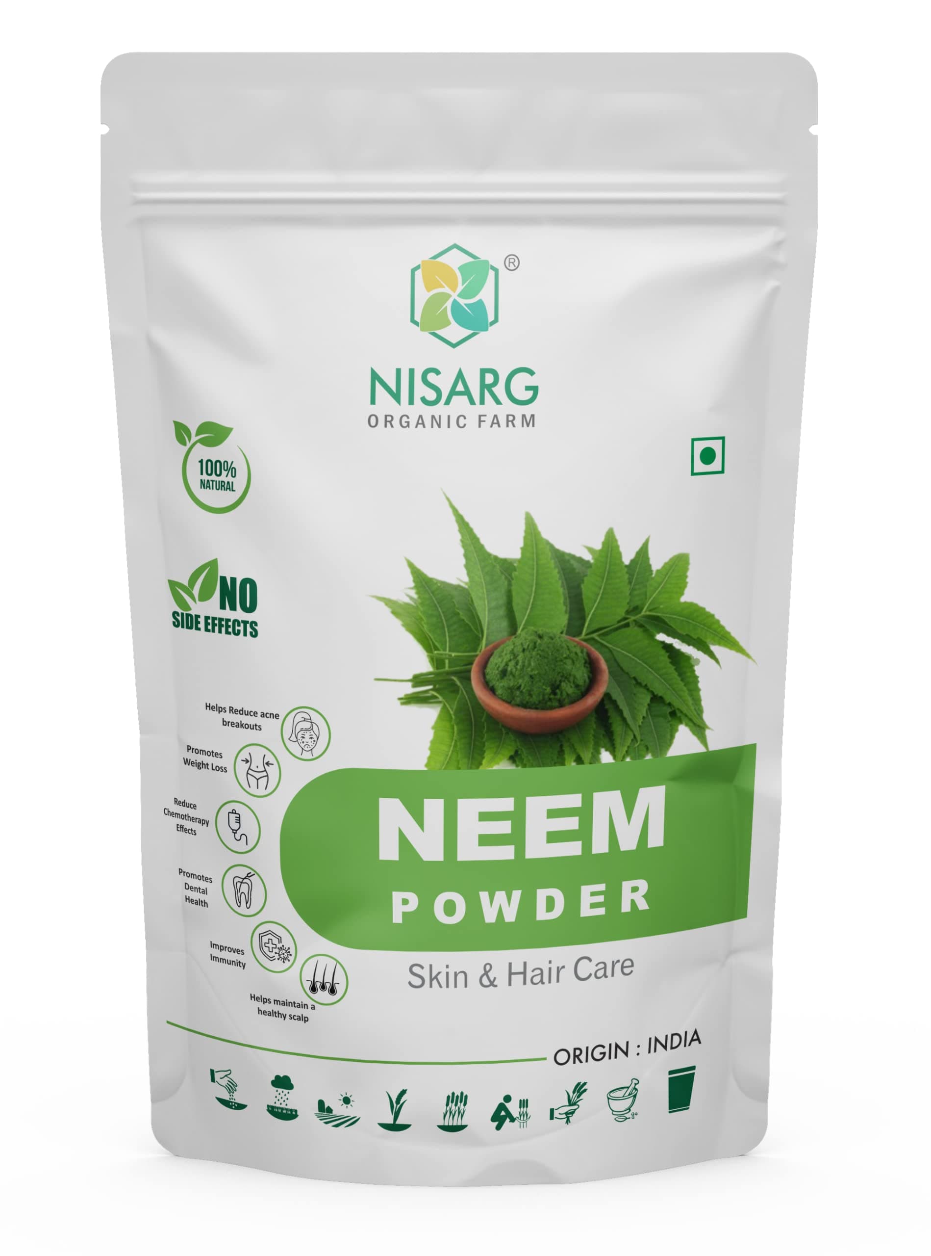 NISARG ORGANIC FARM Neem Leaf Powder Organic Natural Traditional Method Made No Chemicals or Preservatives for Face Skin Hair Growth Pack and Daily Use (Sun Dried & Stemless) (Pack Of 1,200gm)