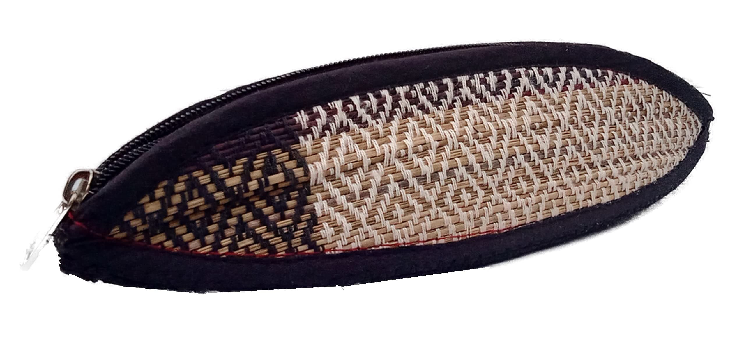 Bengal Craft - Madhur Kathi (River Grass Reed) Multipurpose Ladies Women Wallet Coin Pen Pencil Purse Pouch | Hand Crafted Handicraft Item (10 x 3 Inches - Big Coin, Black - White)