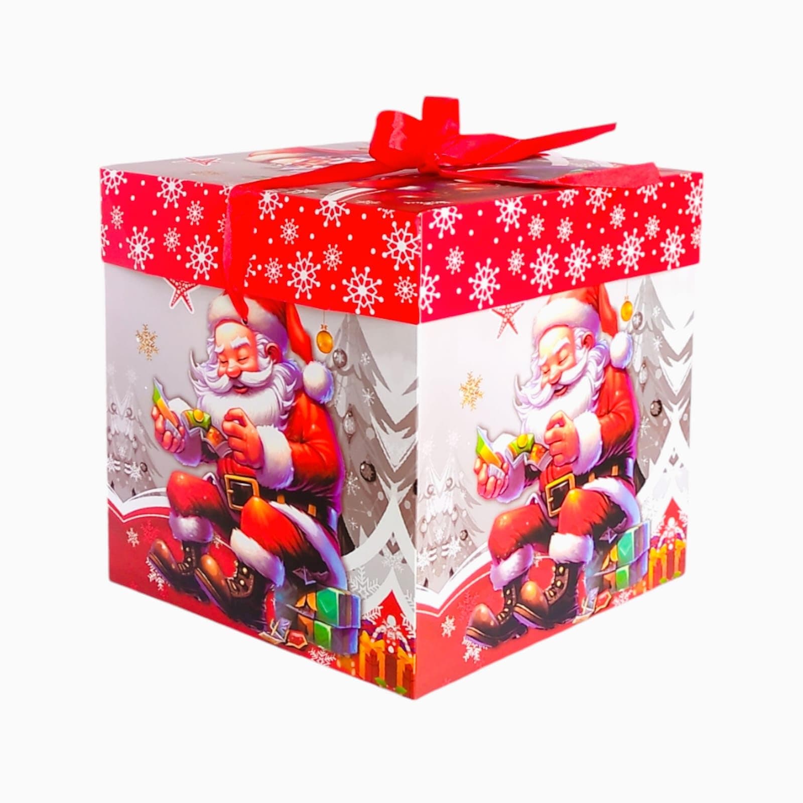 FAM 1pc Large Size Box - Gift Wrap Box, Lid with Ribbon for Christmas, New Year, Holiday - Gift Box Christmas Decorations