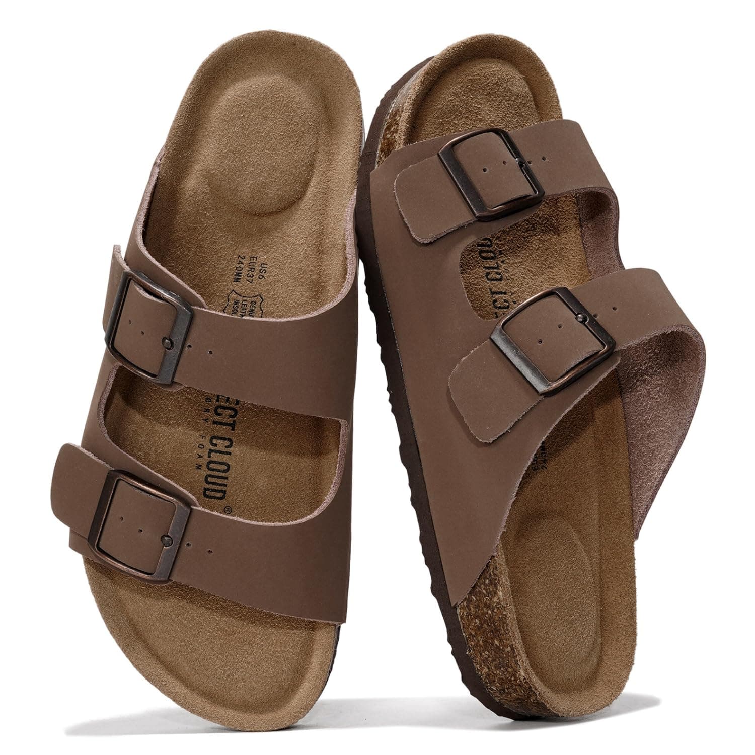 Project Cloud 100% Genuine Leather Flat Sandals For Women 2026 Cork Footbed Womens Sandals with Memory Foam and arch support Vacation Essentials Slides for Women Footwear (Venita)