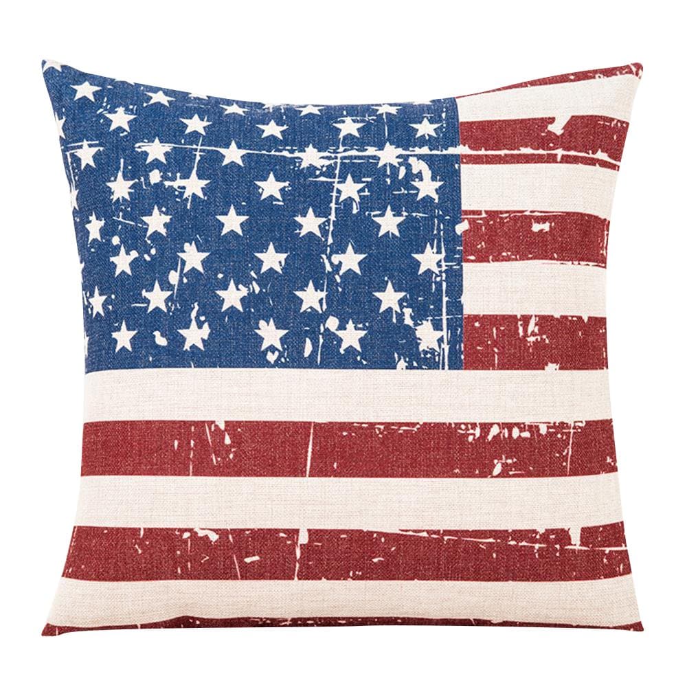 MR FANTASY Shabby Chic American Flag Throw Pillow Cover Cotton Linen Cushion Cover Case Farmhouse Pillowcase Cover Pillow Sham Independence Day Gift for Sofa Bed 18''x18'' Blue
