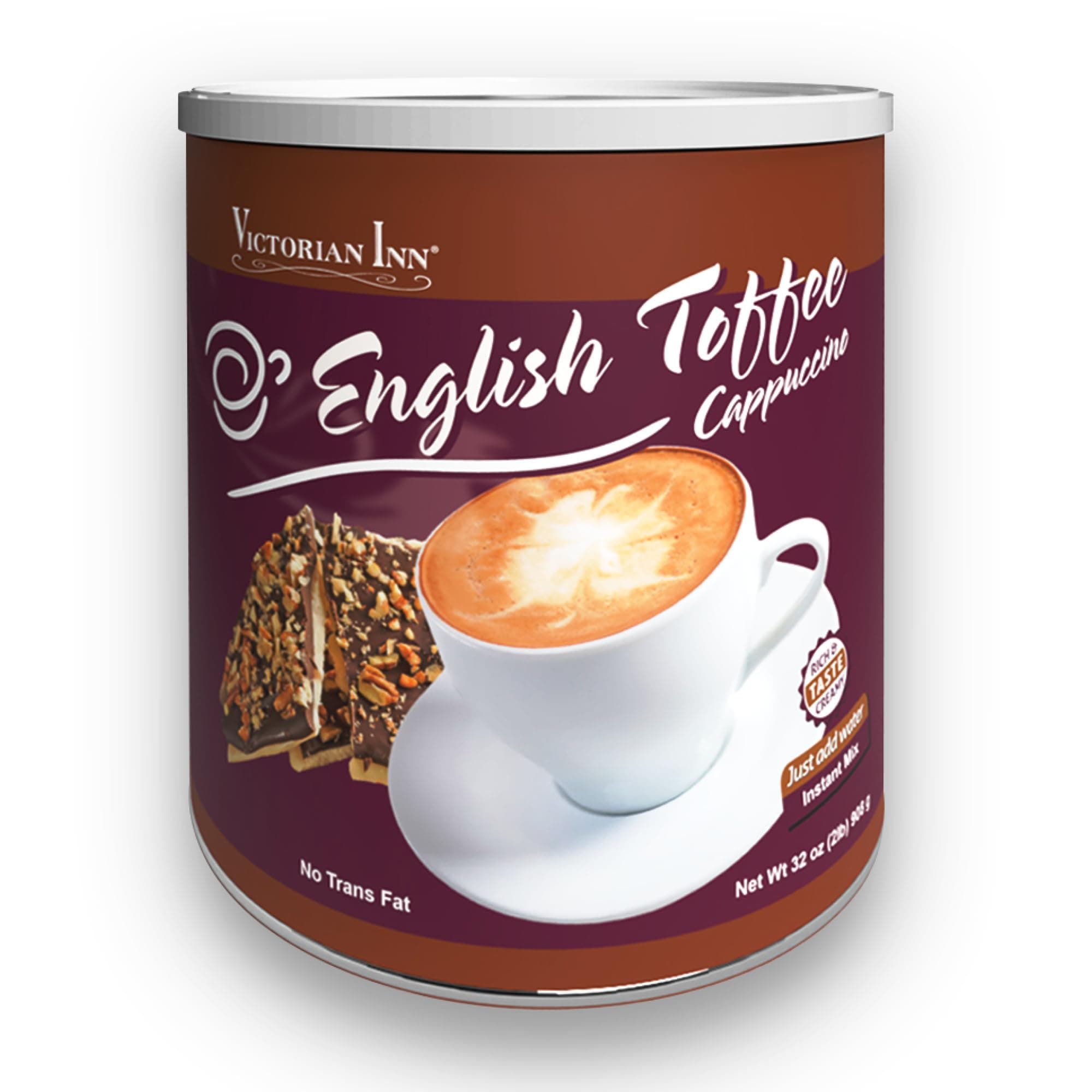 Victorian Inn Instant Cappuccino - English Toffee Flavor - Rich & Creamy Coffee Mix - Great Hot, Cold, or Blended - Ideal as Coffee Creamer - 2 lb Canister (Pack of 1)
