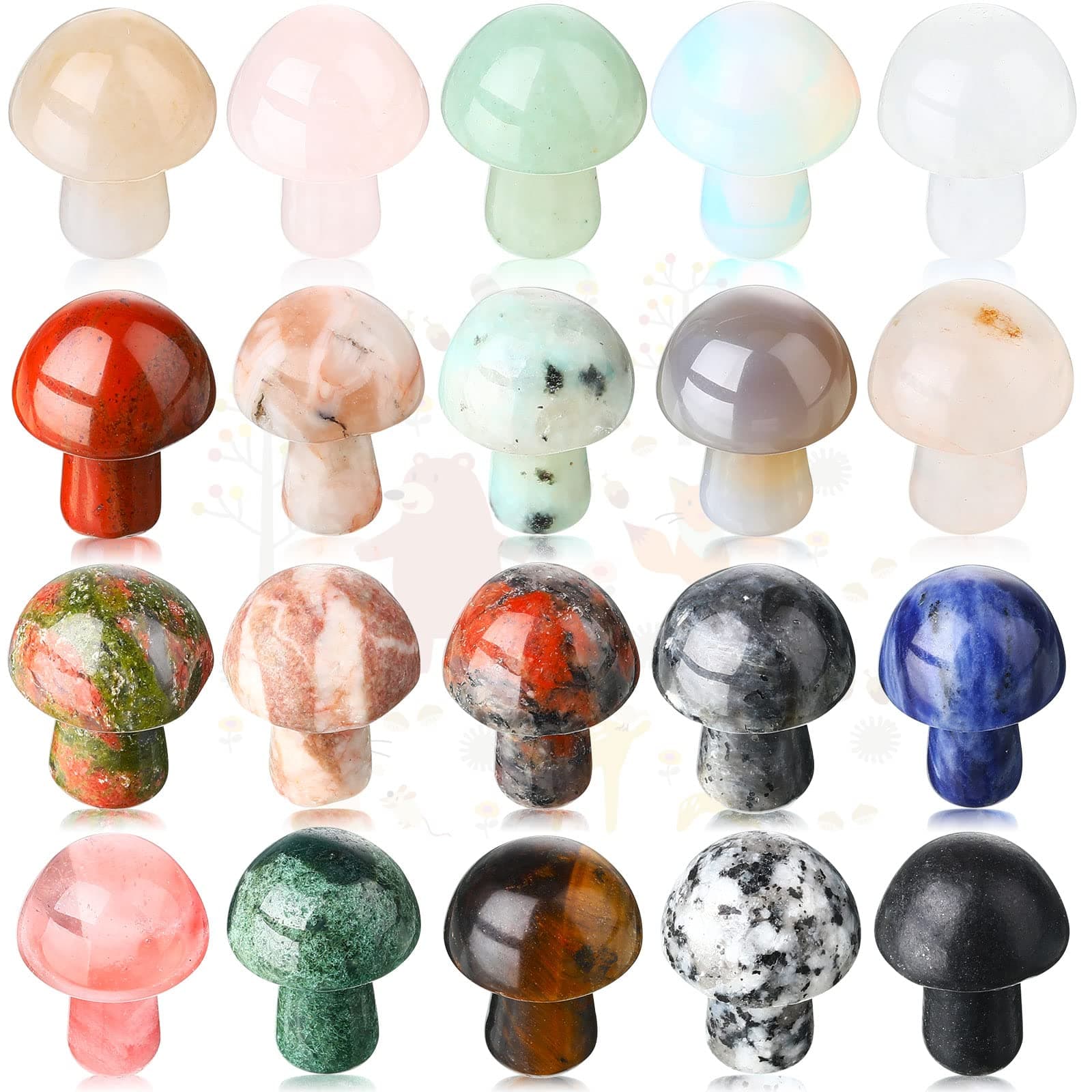 20 Pcs Crystal Mushroom Sculpture Decor Hand Making Mini Mushroom Worry Stones Crystals Bulk Gemstone Quartz Mushroom Decor for Witchcraft DIY Meditation(Vivid Style)