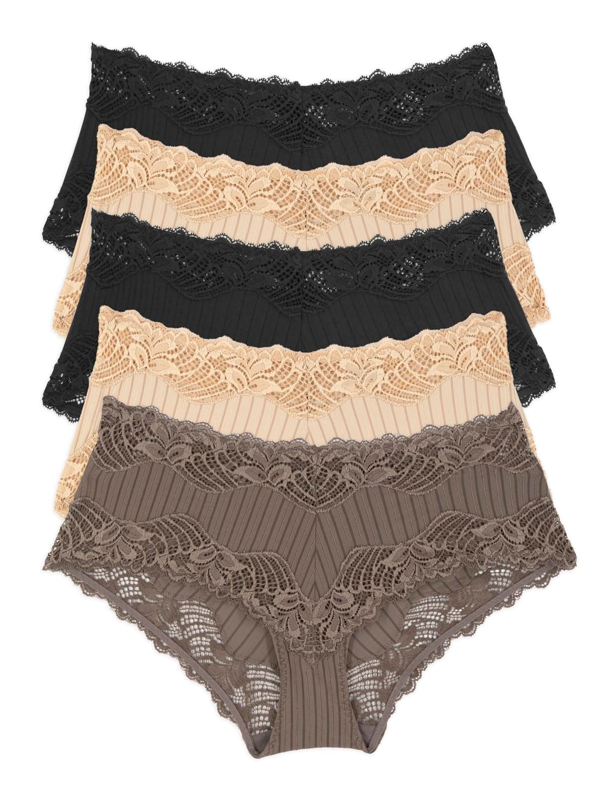 FelinaWomen's Panties - Stripe Delight Hipster 5-Pack, Modern Fit Women Underwear, Paramour Lace Underwear for Women