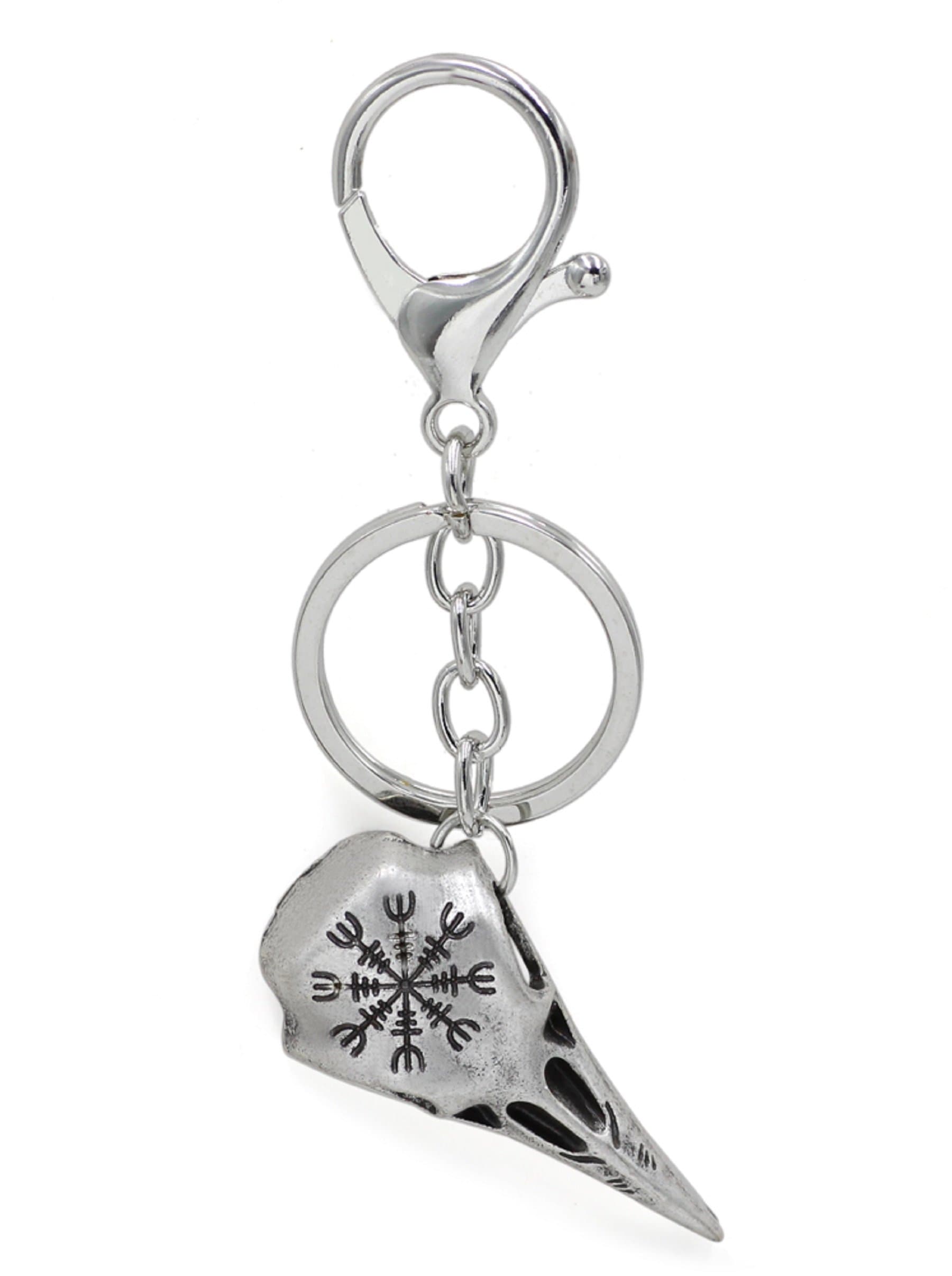 Viking Compass Vegvisier Crow King Helm Of Awe Raven Keyrings Keychains Antique Silver Metal Scandinavian Raven Mjolnir Norse Celtic Nordic Talisman Saxon