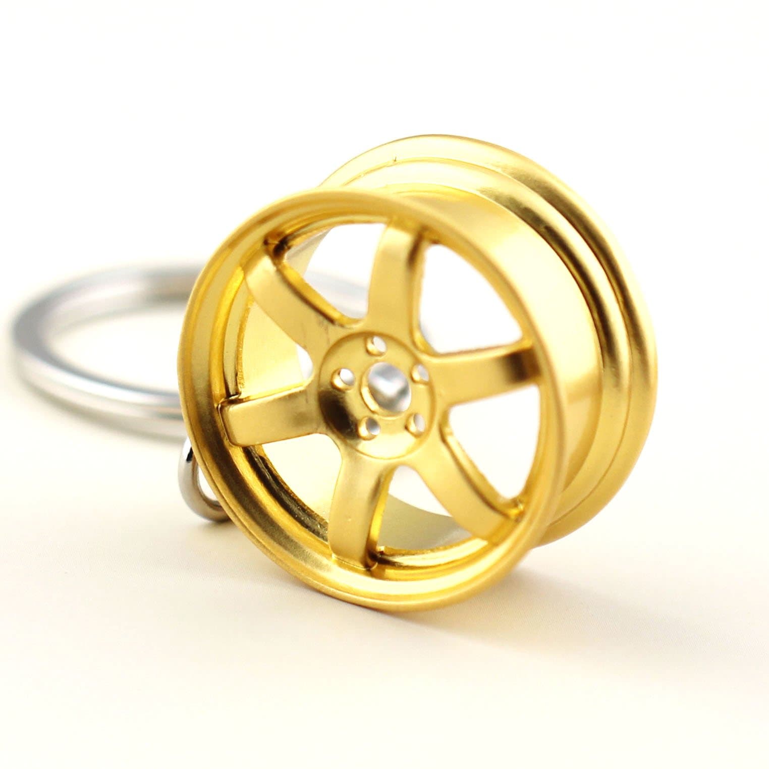 maycom Creative Hot Auto Part Model TE37 Six Star Wheel Rim Tyre Keychain Keyring Key Chain Ring Keyfob Car Accessories (Gold)