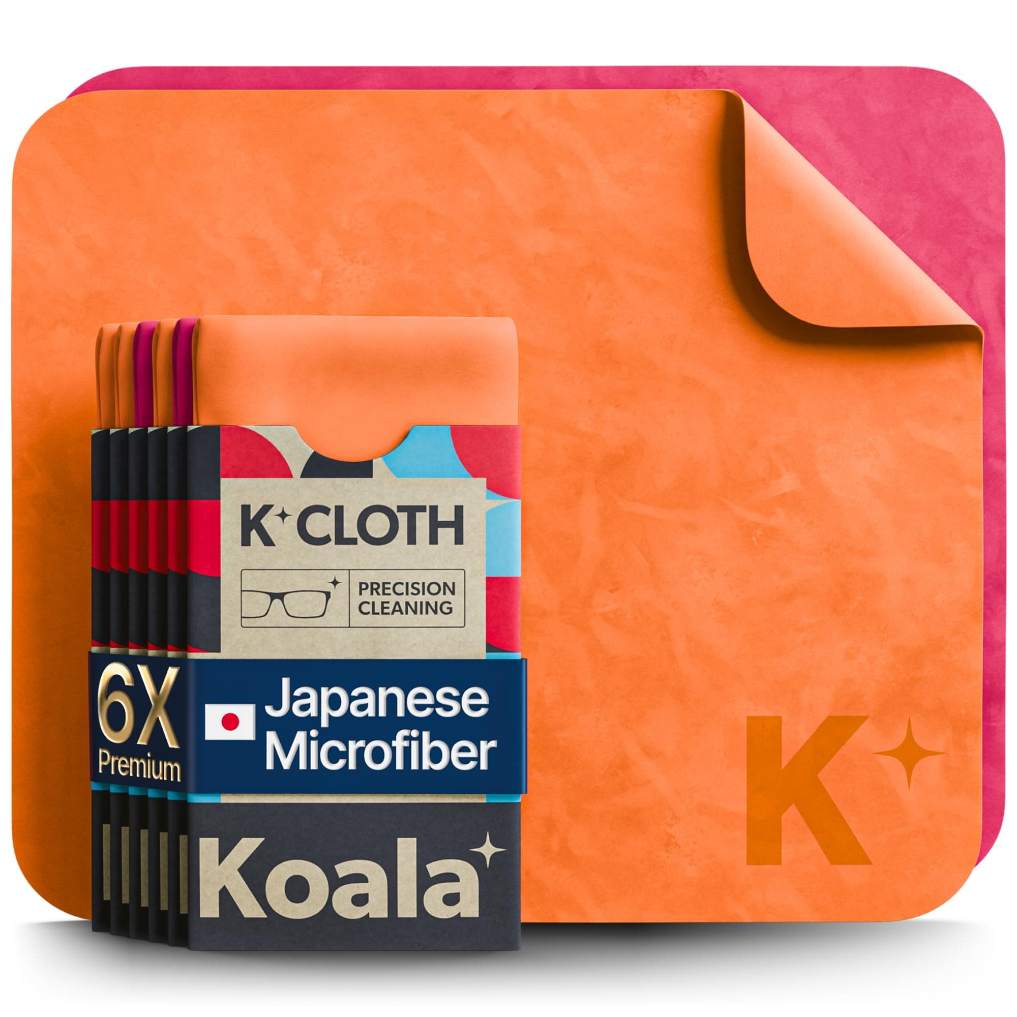 Lens Cleaning Cloth | Japanese Microfiber | Glasses Cleaning Cloths | Eyeglass Lens Cleaner | Eyeglasses, Camera Lens, VR/AR Headset, and Screen Cleaning | Pink & Orange (Pack of 6)