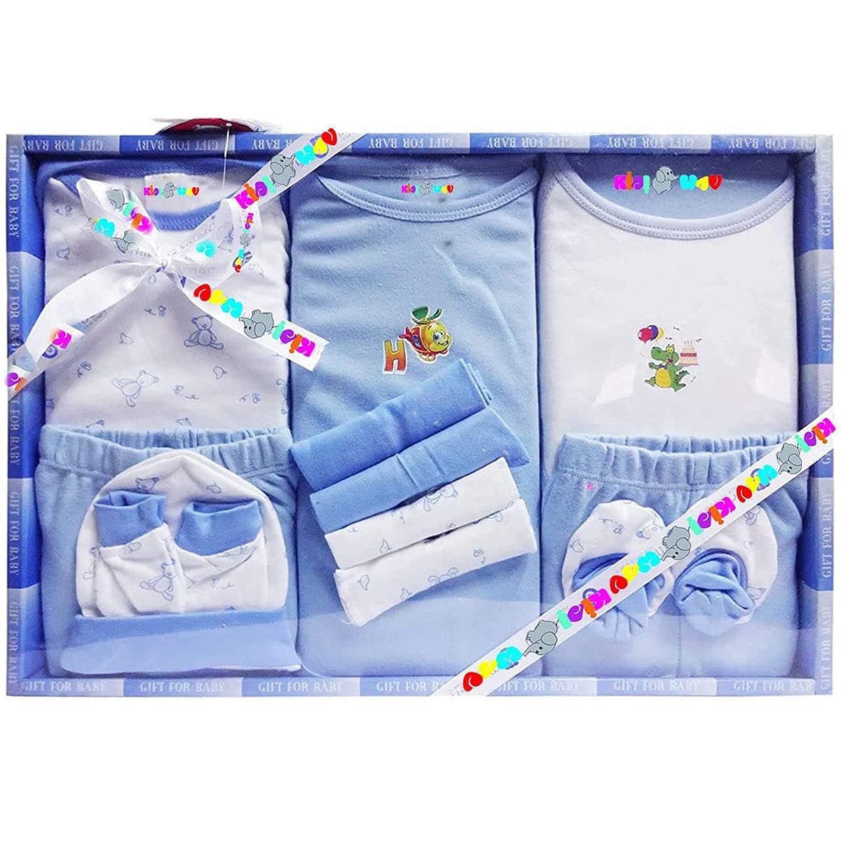 Unisex Kids Cotton Solid Clothing Gift Set -13 Pieces, Blue, 13 Count (Pack of 1)
