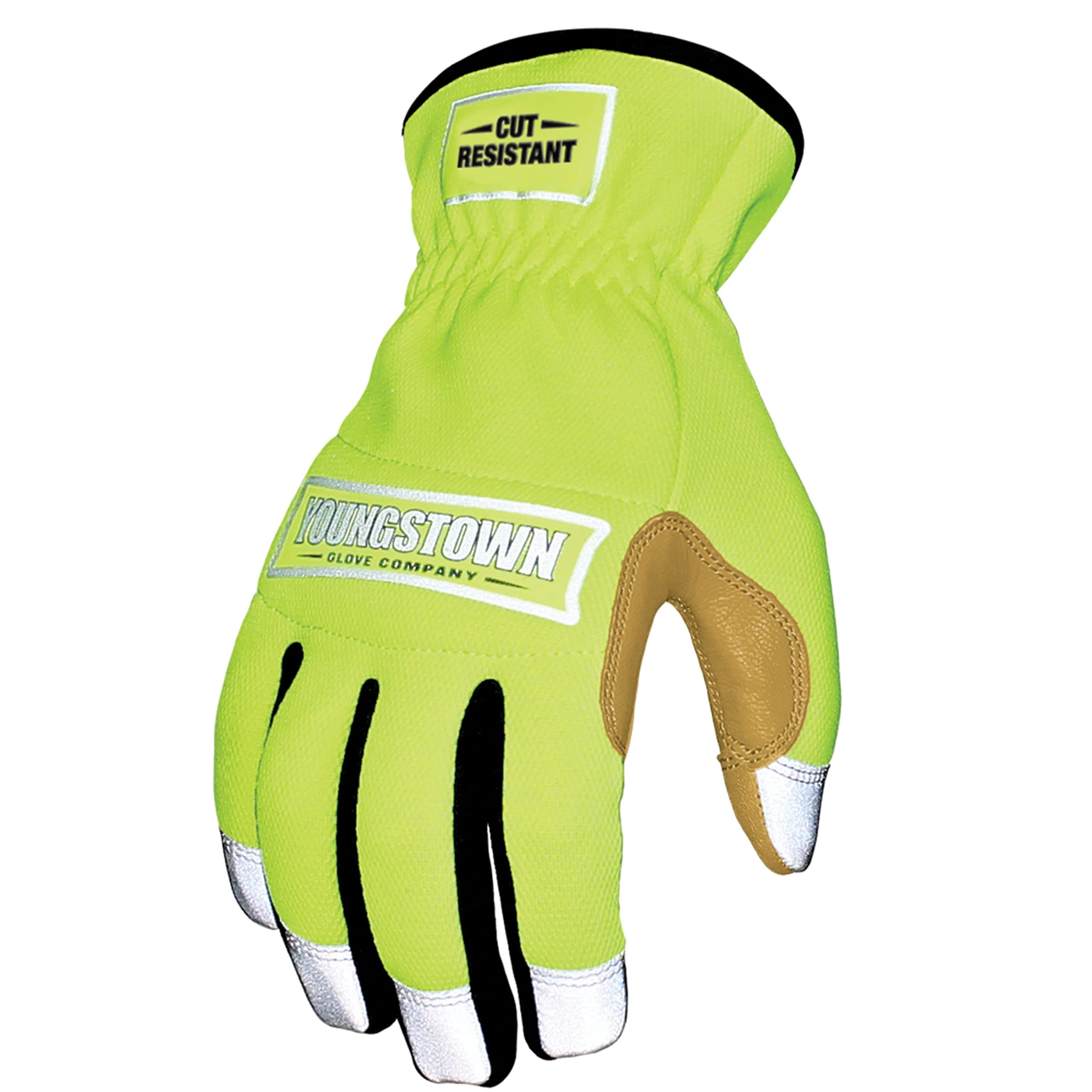 Youngstown Glove Hi Viz Cut Resistant Hybrid Safety Work Gloves For Men - Kevlar Lined, Puncture Resistant - Lime Green, X-Large