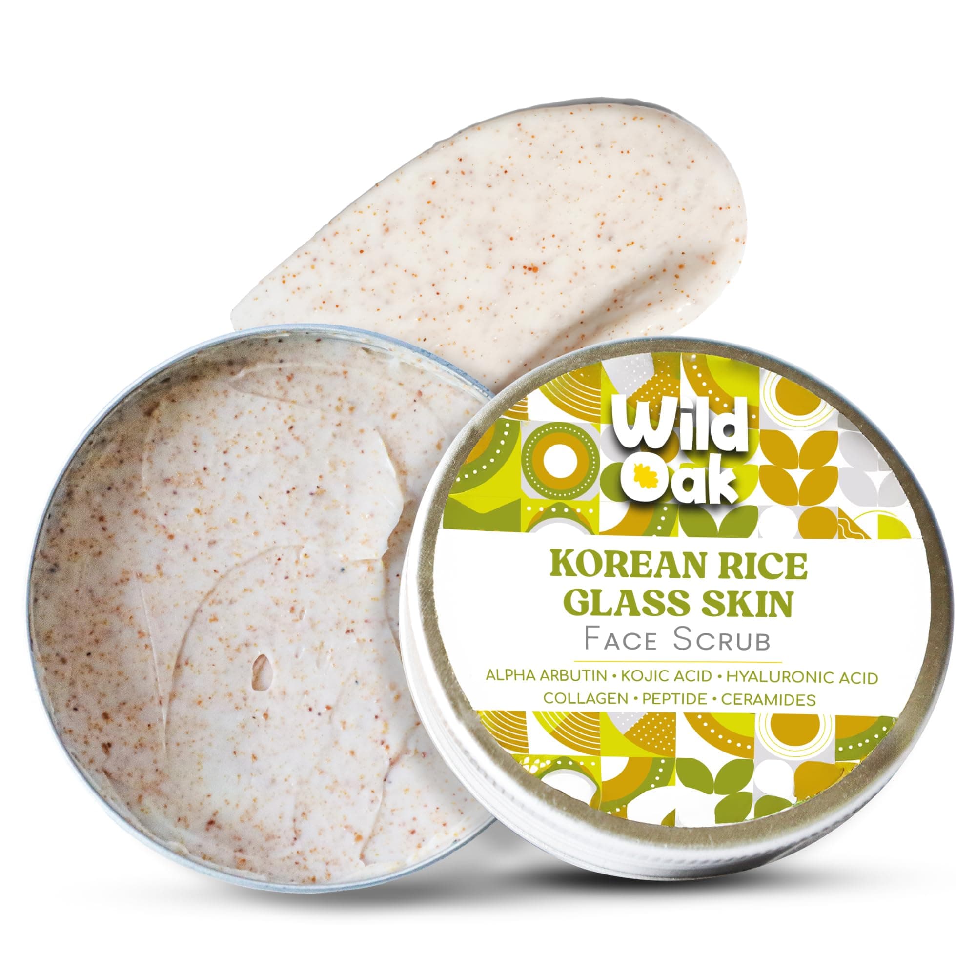 WildOak Korean Rice Enzyme Face Scrub | Brightening, De-Tan & Pigmentation Care | With Kojic Acid, Alpha Arbutin & Hyaluronic Acid | Gentle Scrub for Glass Skin, Hydration & Smooth Glow | 100gm