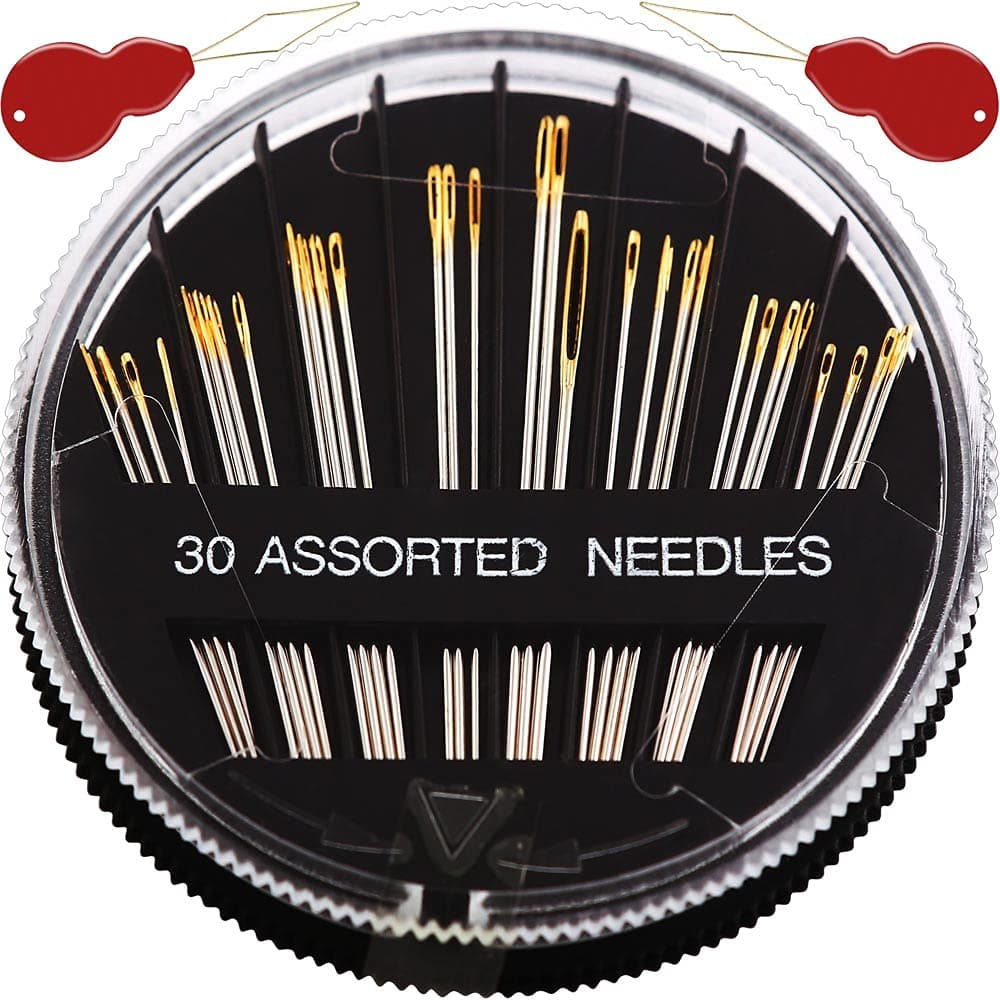 Premium 30/60 Pack Sewing Needles for Hand Sewing Repair with 2 Threaders, 6 Sizes Assorted Large Eye Stitching Needles for Embroidery and Handsewing
