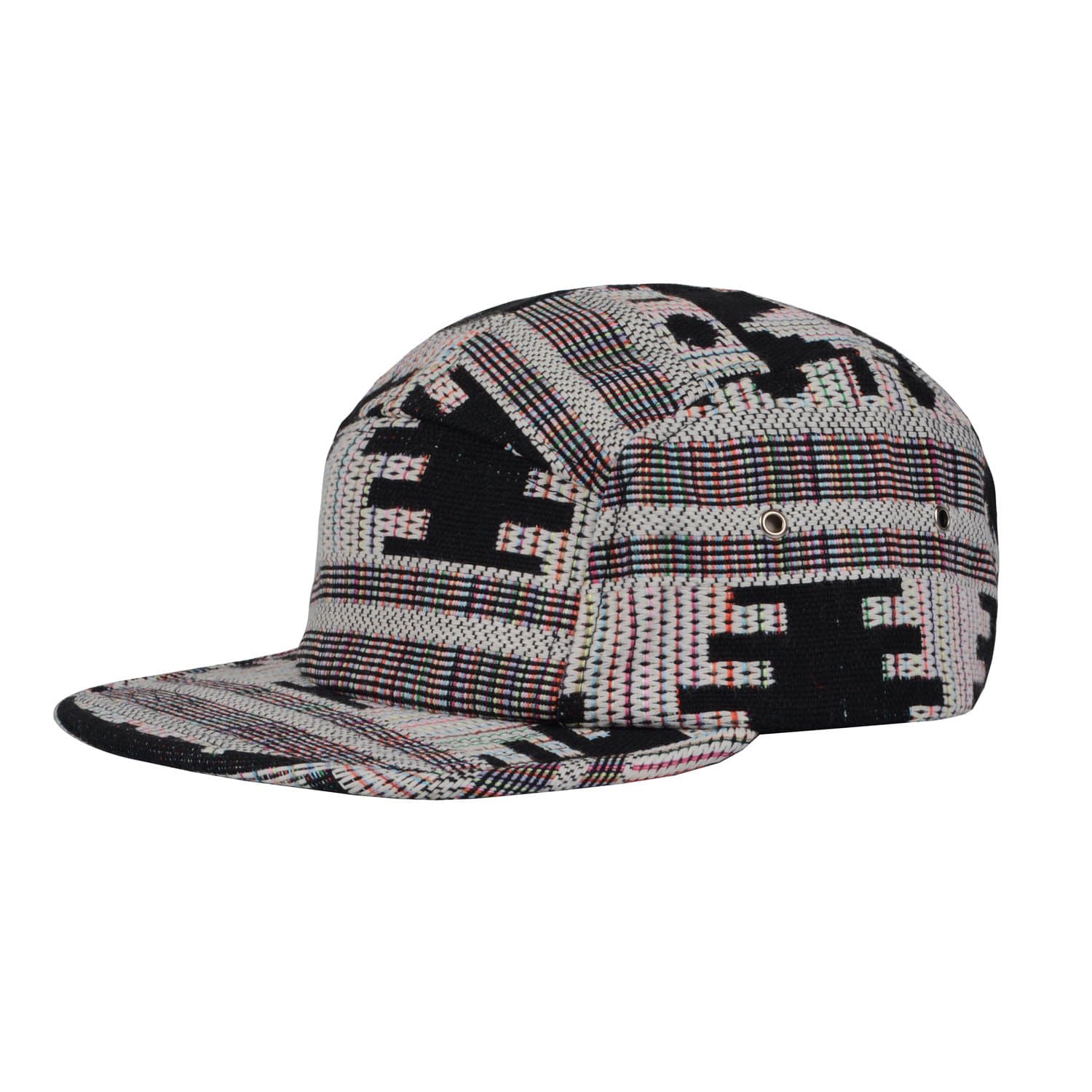 Pattern Multi Color Stripe 5 Panel Hat Large Black Multicolored