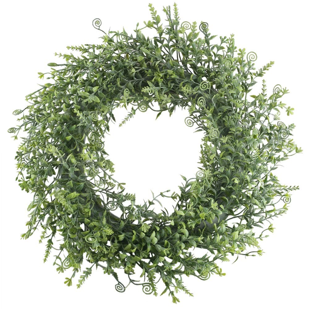 XYXCMOR 17" Boxwood Wreath Artificial Green Leaves Farmhouse Wreath Hippocampus Grass Faux Greenery Wreath Spray for Spring Front Door Summer Wreath Window Wall Porch Home Party Decor