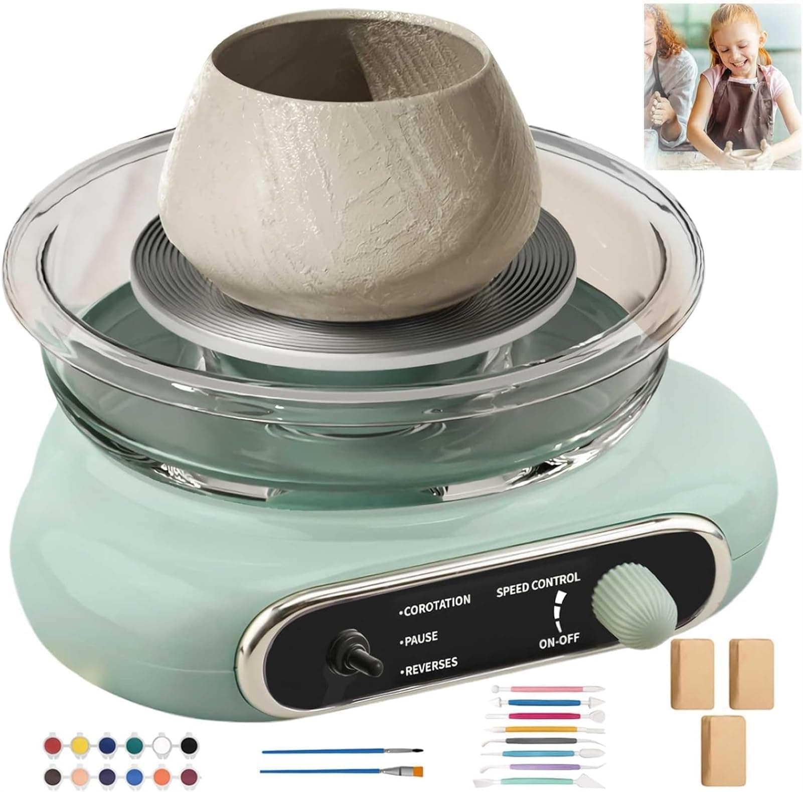 Mini Electric Pottery Wheel Ceramic Machine, Turntable Potter's Wheel for Kids Adults, Pottery Forming Machine with Clay Tool Set, DIY Pottery Kit for Beginners DIY Clay Art