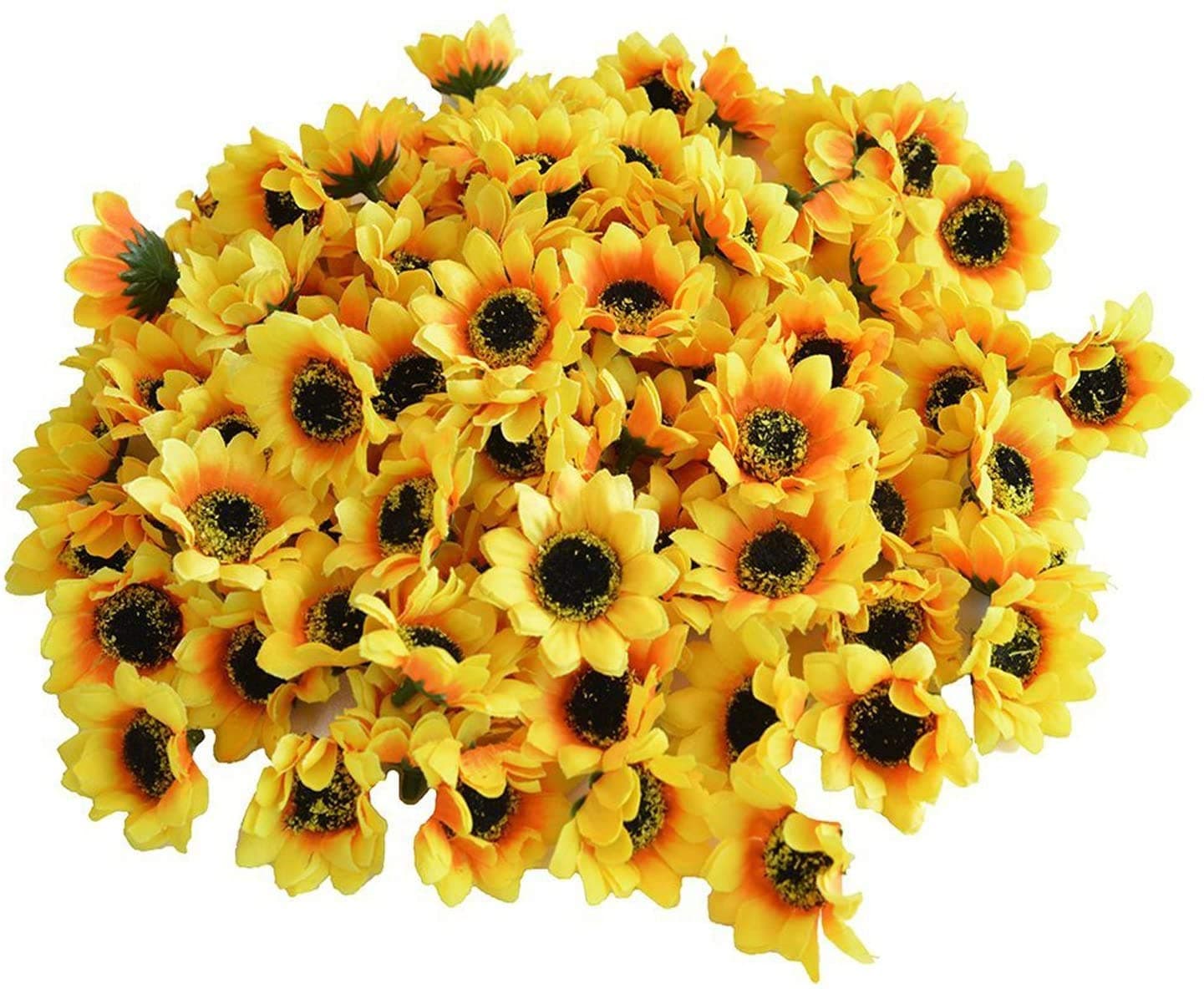 Eazeehome 100pcs Artificial Silk Sunflower Heads 1.8" Fabric Floral For Home Garden Decoration Wedding Decor, Bride Holding Flowers