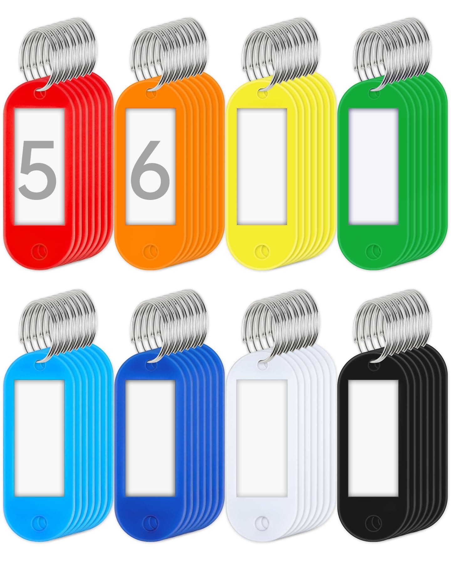 Teskyer 56 Pack Plastic Key Tags with Key Chain Ring, Writeable Key Label Tags - 8 Colors